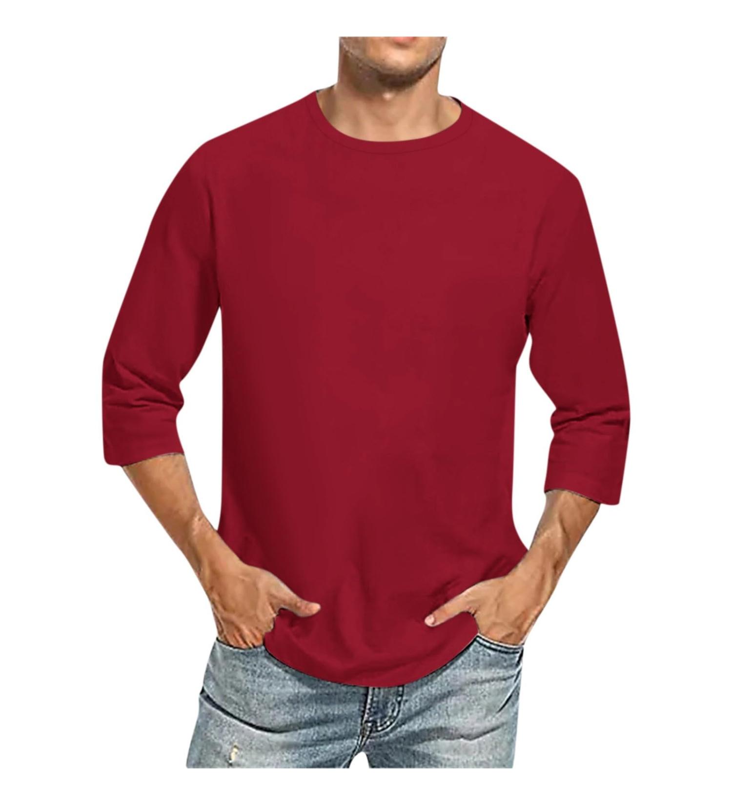 Shop Men's Round-Neck 3/4 Arm T-Shirts | Basic & Stylish Overshirts - XL Wine Color - Buy Online on GoSupps.com