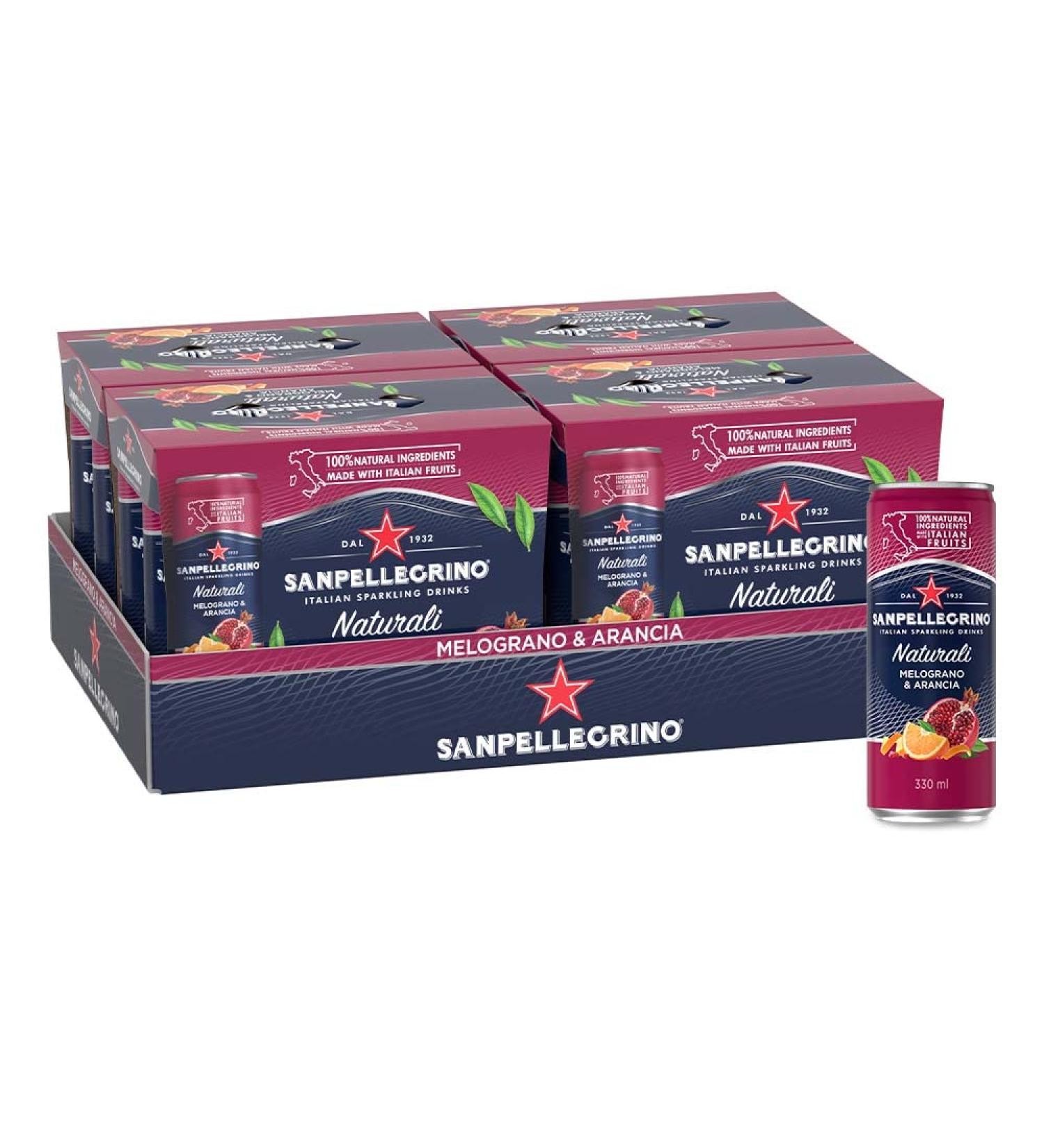 San Pellegrino Naturali Italian Sparkling Drink Melograno & Arancia Orange and Pomegranate 330 mL Can 24 Cans Total Aranciata Melograno Sparkling Drink - Buy Online on GoSupps.com