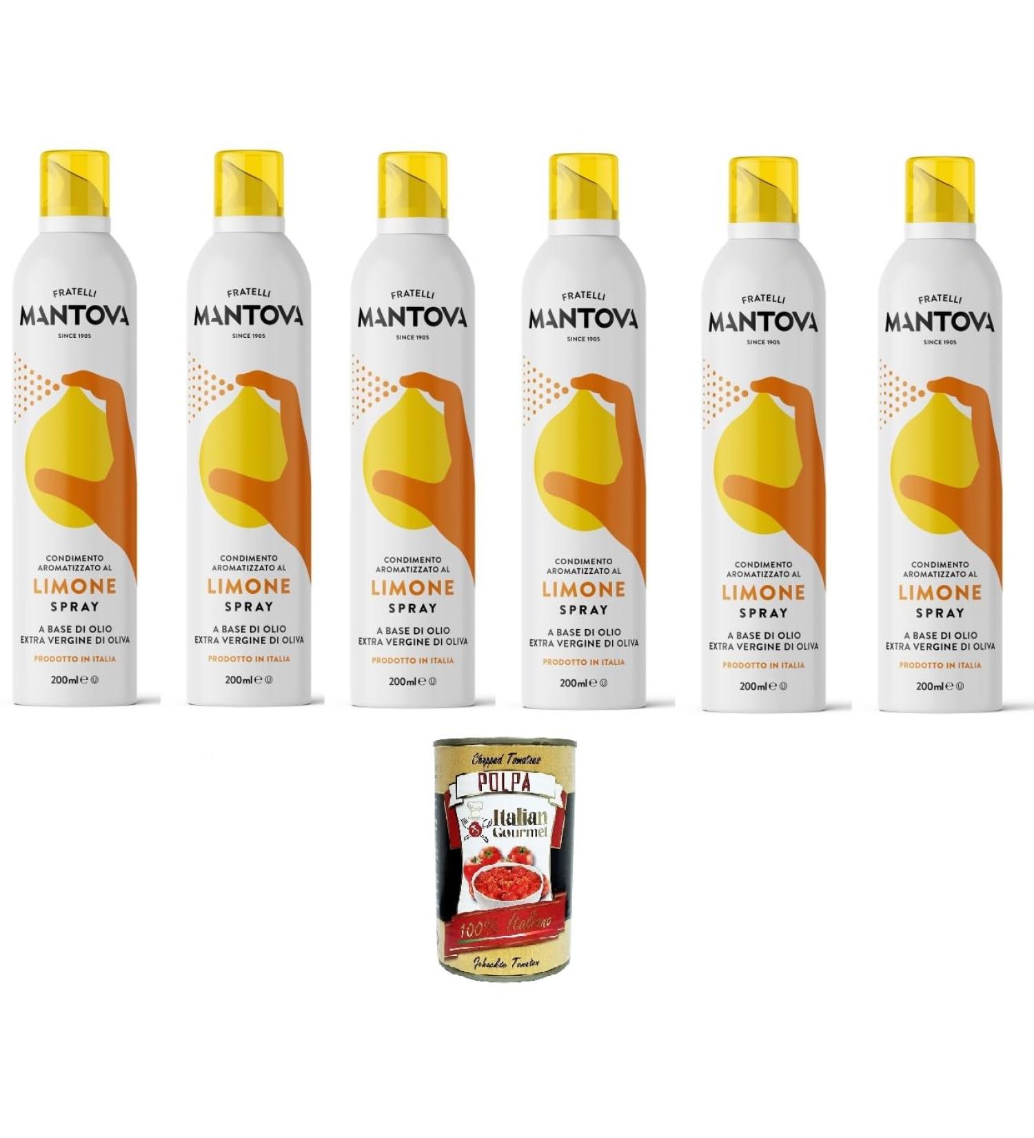 Italian Gourmet E.R. SPRAYLEGGERO Pack of 6 bottles of extra virgin olive oil flavored with lemon 250 ml thanks to the practical sprayer you can save up to 90% of the oil + gourmet Italian polpa 400 g - Buy Online on GoSupps.com