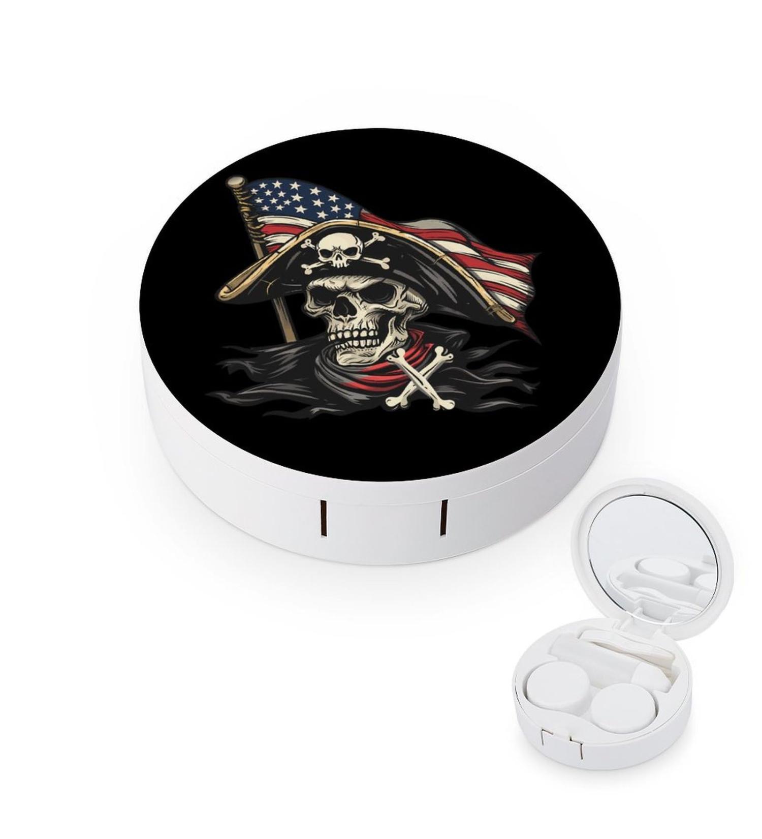 Funny American Pirate Flag Contact Lens Case - Cute Portable Eye Lens Box & Mirror Travel Kit - Buy Online on GoSupps.com