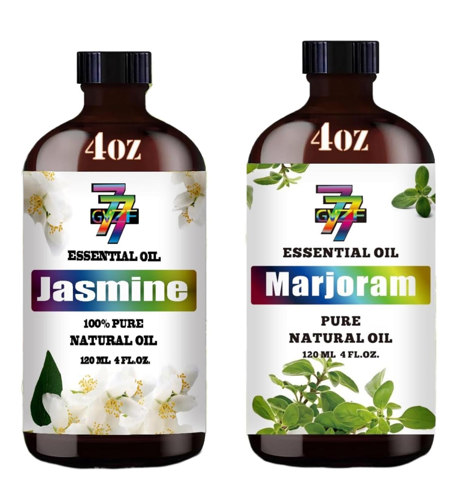 GV77ZF Essential Oil Two 4 Fl Oz (120Ml) Set - Pure Natural Marjoram Oil and Jasmine Essential Oil for Diffuser Humidifier Skin Care Home Fragrance Bath Hair Care Cleansing Massage Yoga - Buy Online on GoSupps.com