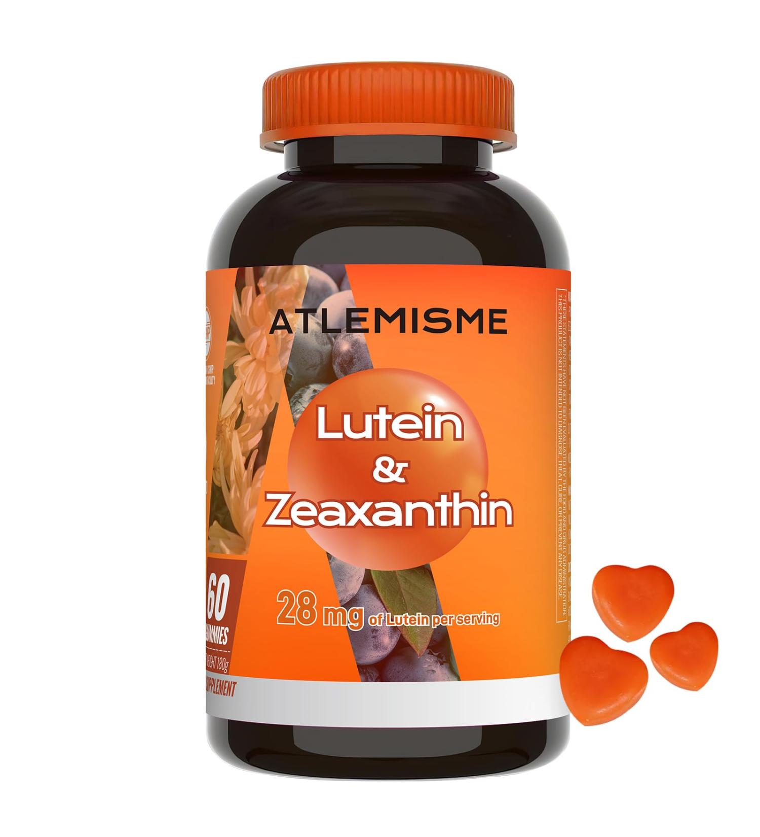 ATLEMISME Lutein Gummies (60 Gums). Gummies for Eyes with Lutein (28.5 mg) Zeaxanthin and Vitamin A (30 Day Pack) Orange Flavor Vegan Non-GMO Gluten-Free Supports Eye Health - Buy Online on GoSupps.com