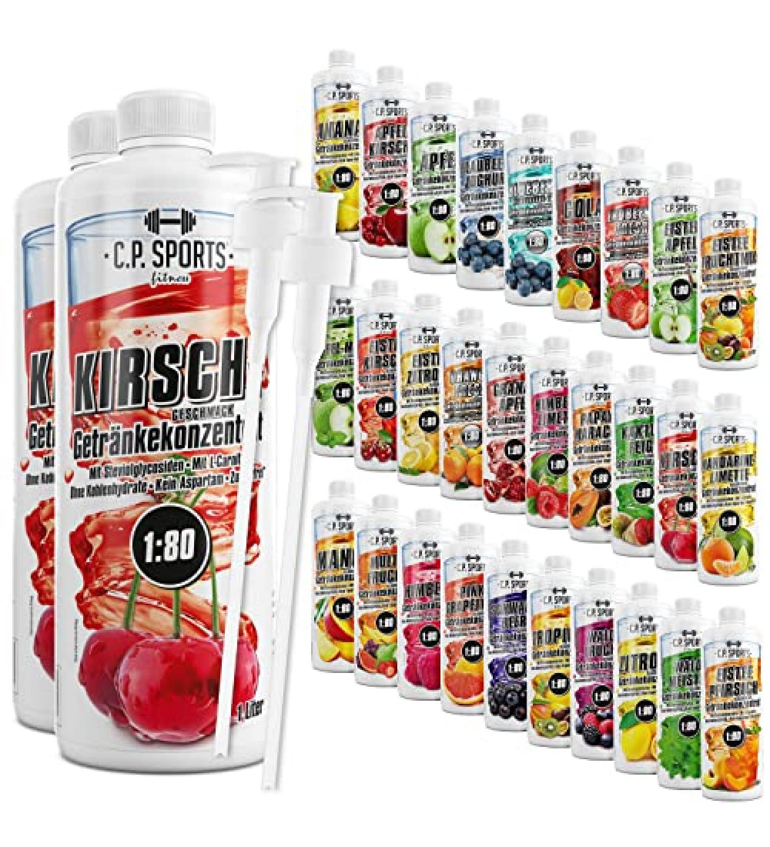 C.P. Sports Sugar-Free Beverage Syrup - Cherry Vitamin Drink Concentrate (2 Liter + 2 Pump Dispenser) - Ideal for Sports & Hydration - Buy Online on GoSupps.com