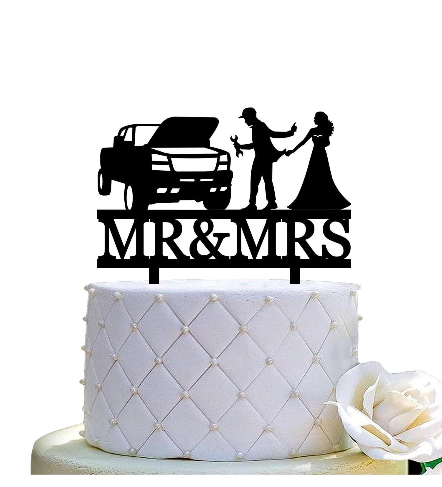 Funny Car Repairman Wedding Cake Topper - Car Repairman Couple with The Car - Repairman Couple Cake Topper Mr&Mrs Wedding Cake Topper (Repairman) - Buy Online on GoSupps.com