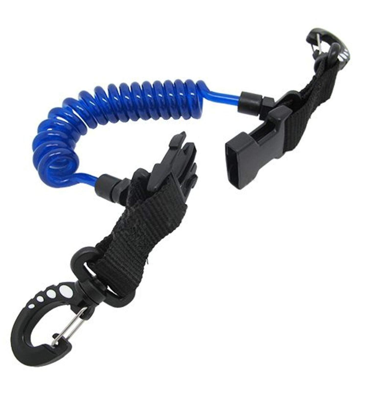 Scuba Diving Shark Coil Lanyard with Snaps and Quick Release Buckles Blue