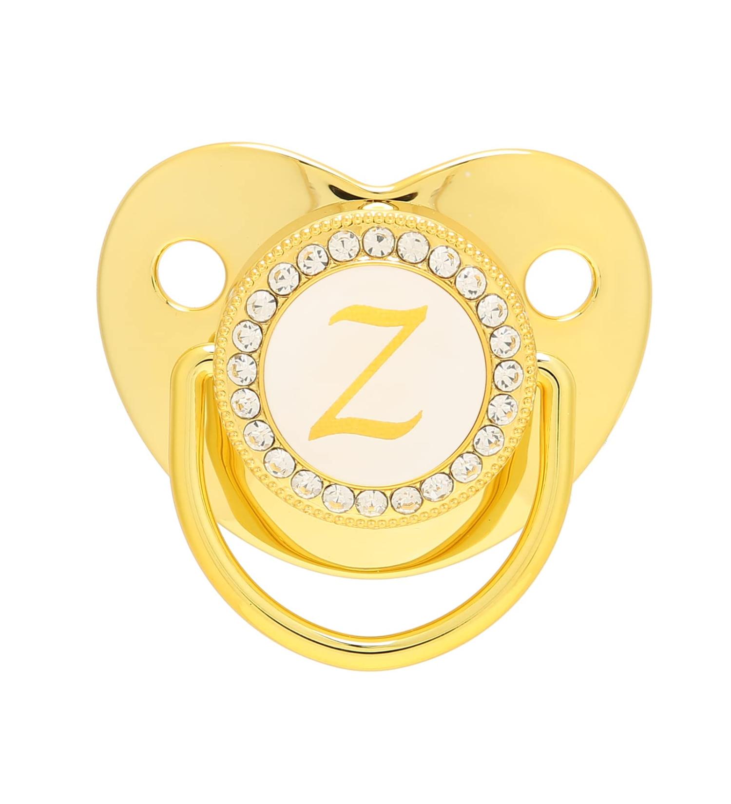 Hyuduo Golden Baby Pacifier - Personalized Curved Design Healthy Bling & Safe Materials for Newborns (6-18 Months) with Clips - Customizable 26 Letters - Buy Online on GoSupps.com