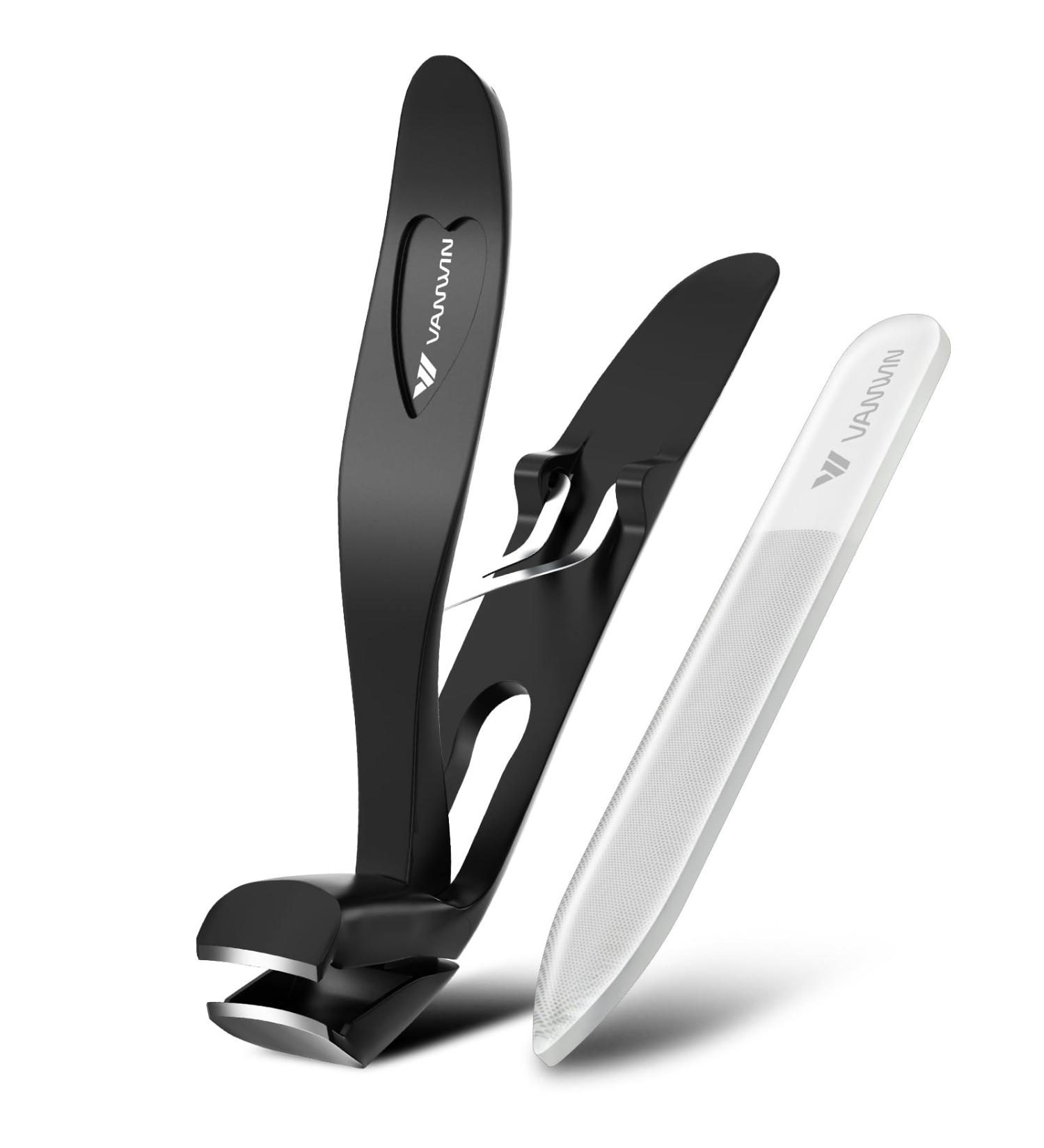 Ergonomic Angled Head Nail Clippers for Seniors | Premium Steel Toenail Clippers for Thick Nails - Wide Jaw Opening & Catcher - Men & Women - Black - Buy Online on GoSupps.com