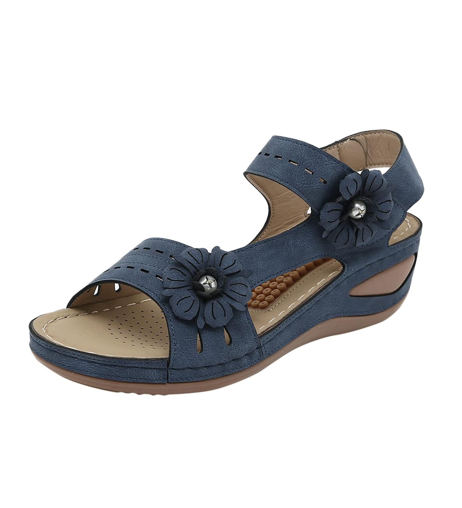 XTZYGLFD Women's Summer Floral Wedge Sandals - Comfortable Breathable Hook Loop Shoes - Blue - Size 7 UK - Buy Online on GoSupps.com