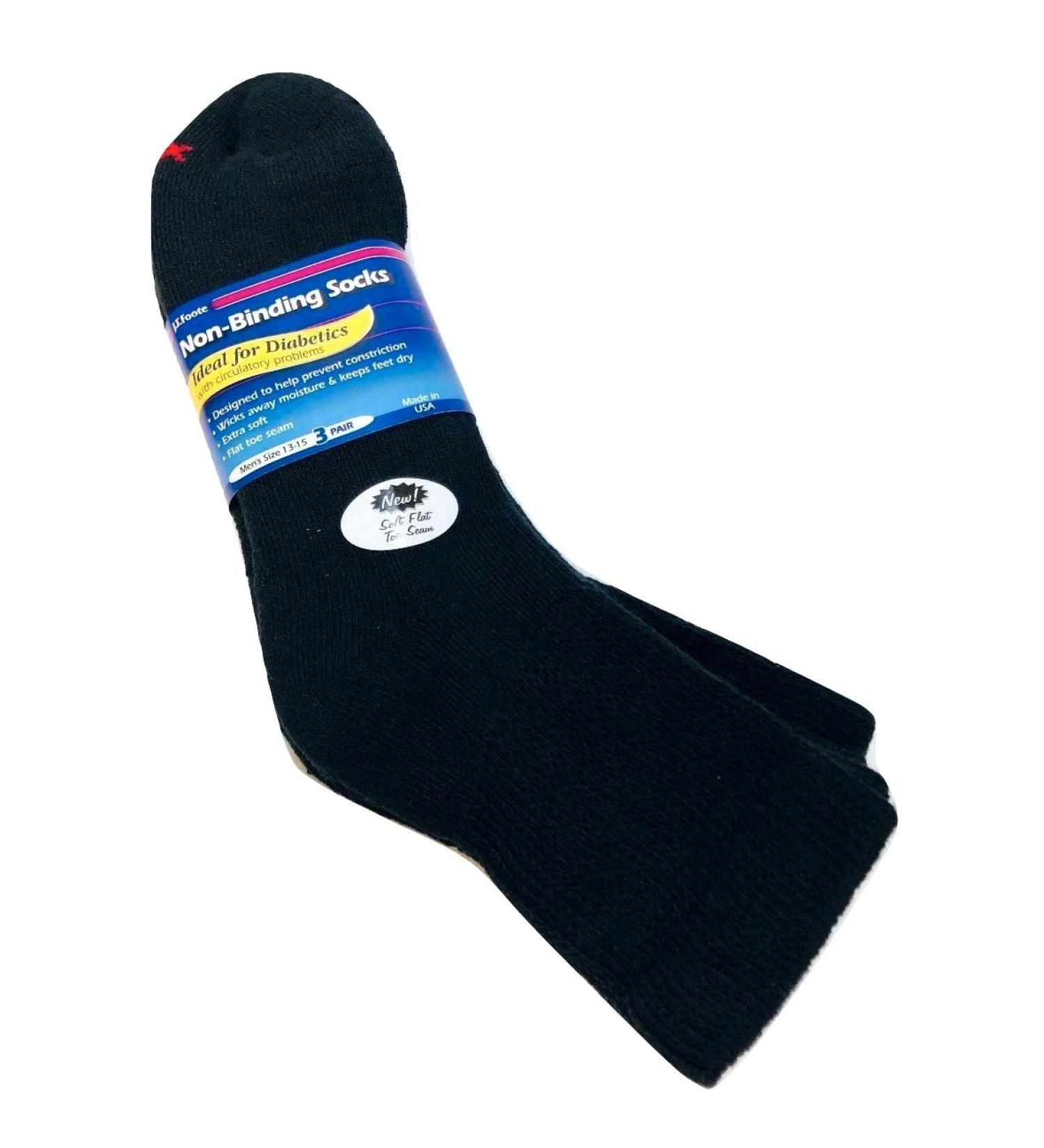 J.T. Foote - Non Binding Diabetic Socks Low Cut Ped Mens 3pk - Black Size 10-13