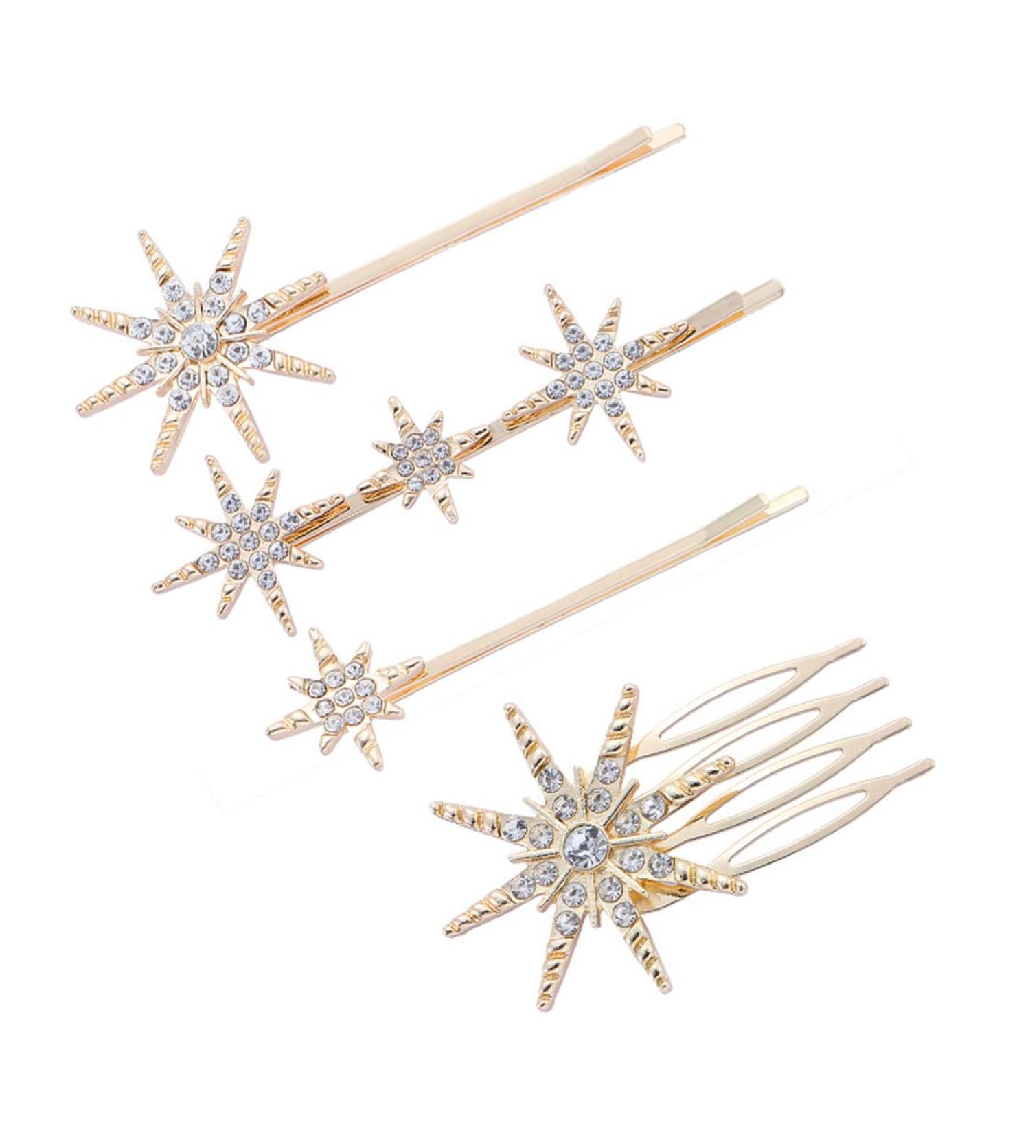 SCJJZ Women's jewellery rhinestone hair 4 pieces rhinestone hair clips wedding hair pin metal hair clips for brides bridesmaids women girls (gold) - Buy Online on GoSupps.com