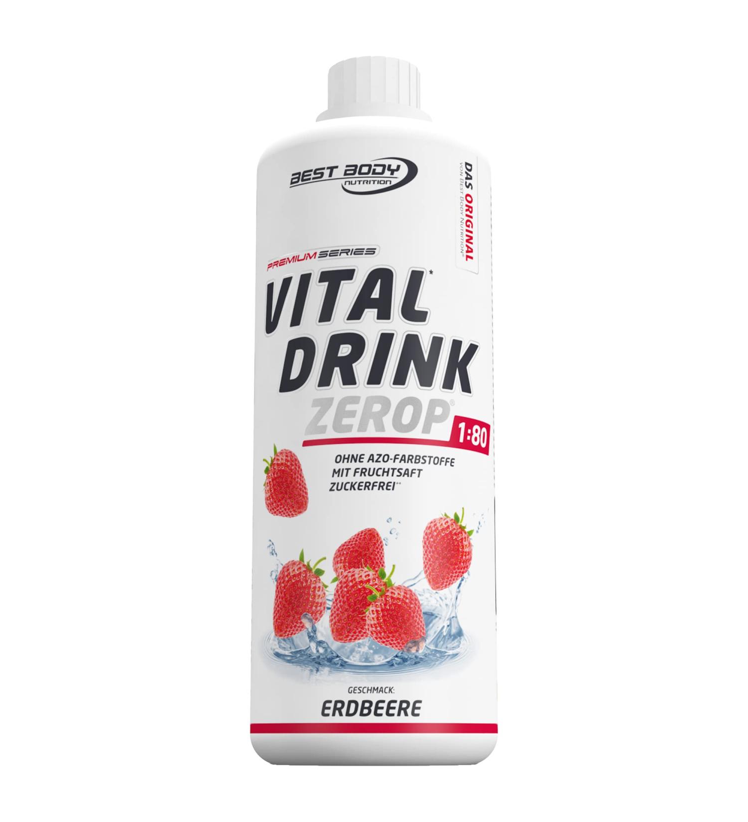 Best Body Nutrition Vital Drink Zerop - Sugar-Free Strawberry Beverage Concentrate | 1000ml Makes 80 Liters - Buy Online on GoSupps.com