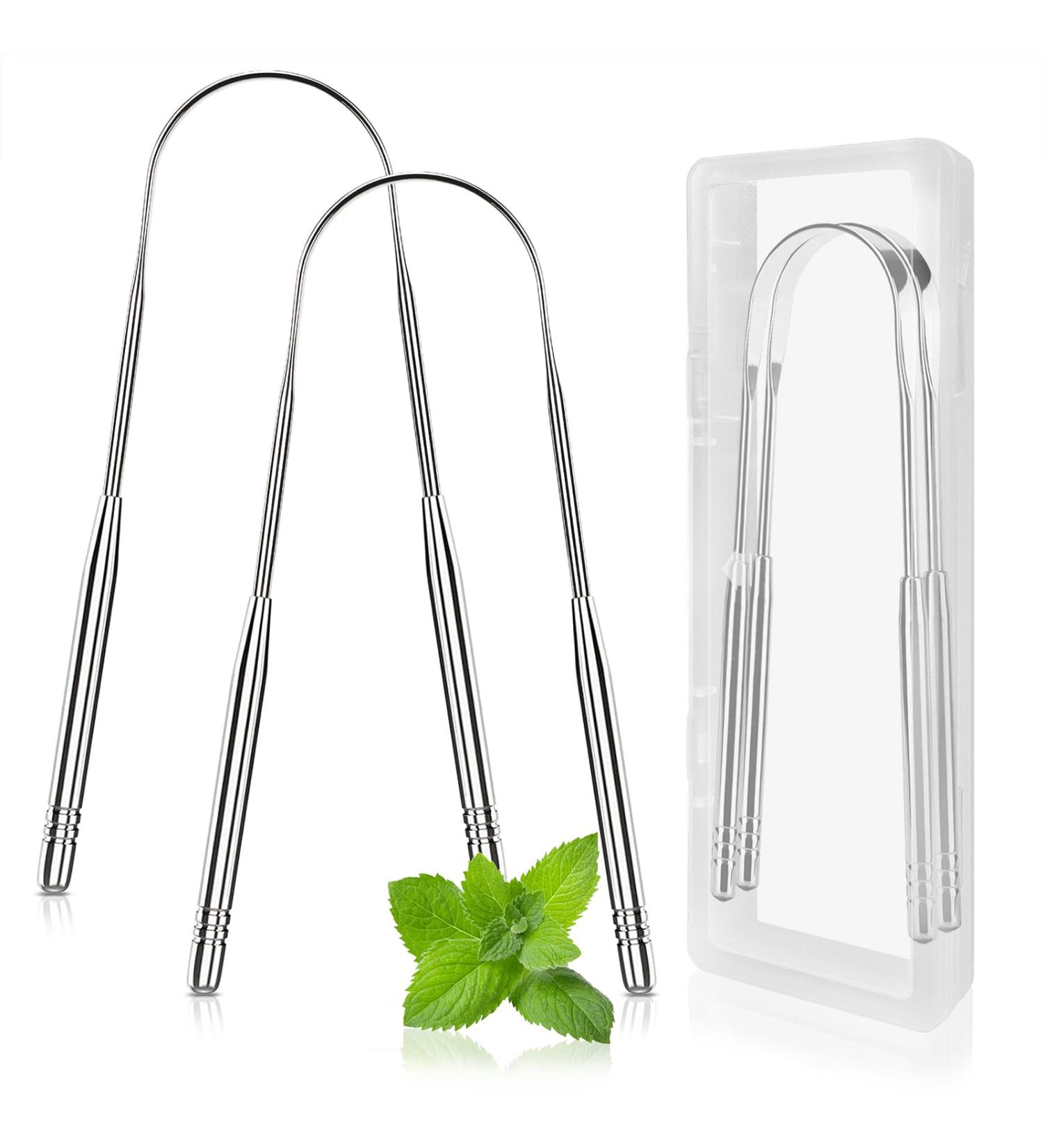 EZ Cozy Tongue Scraper 2 Pack | Stainless Steel Metal Tongue Cleaner for Adults | Reduce Bad Breath & Enhance Oral Care | Easy-to-Use U-Shape Design with Case - Buy Online on GoSupps.com