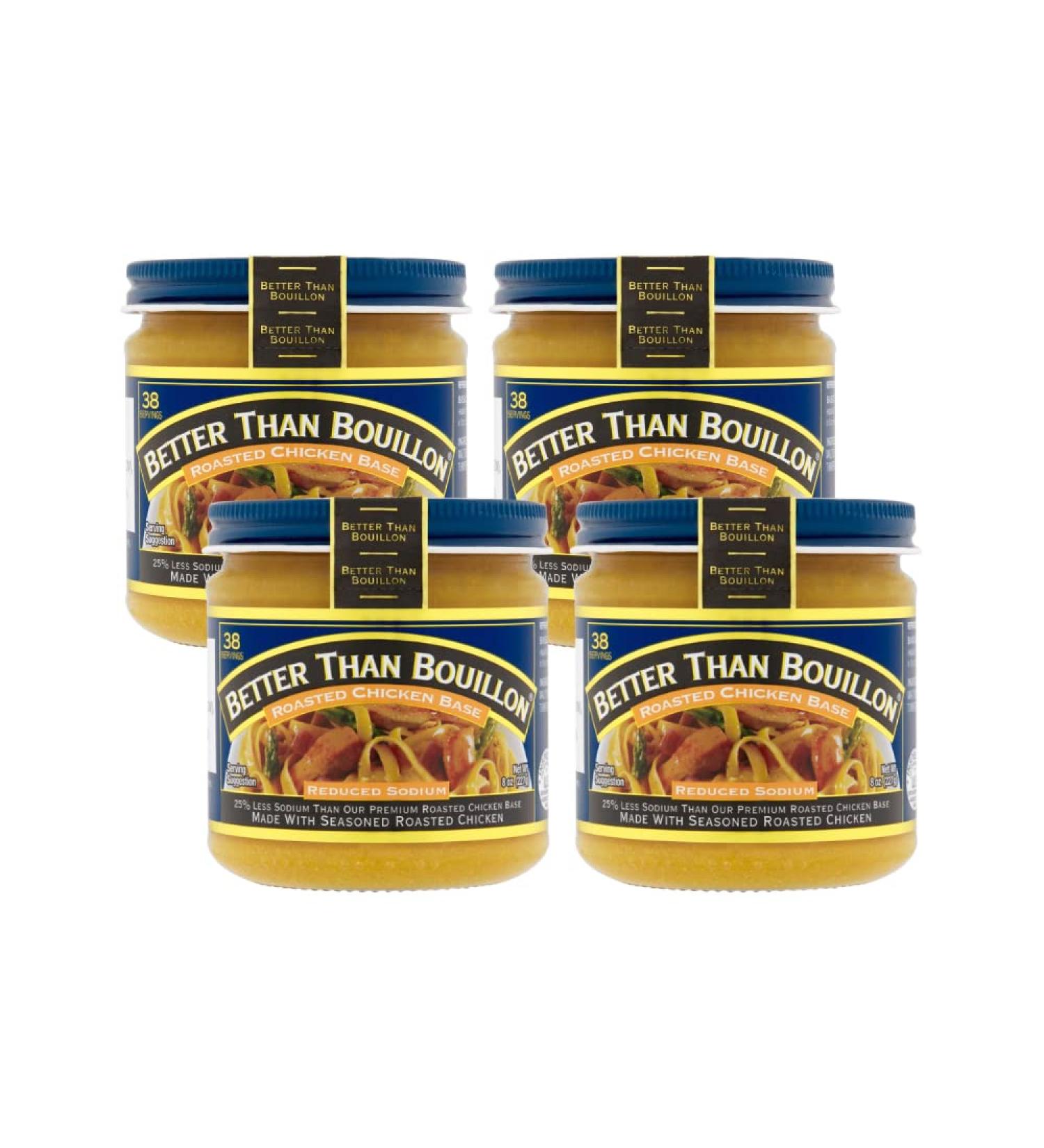 Better Than Bouillon Reduced Sodium Roasted Chicken Base - 8-Ounce Jar (Pack of 4), 38 Servings, Made with Seasoned Roasted Chicken - Buy Online on GoSupps.com
