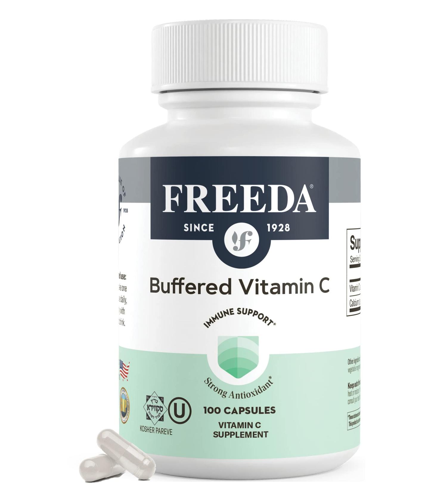 FREEDA Buffered Vitamin C 500mg Non-Acidic Calcium Ascorbate Immune Support & Antioxidant Kosher Gentle on Stomach 100 Capsules 100 Count (Pack of 1) - Buy Online on GoSupps.com