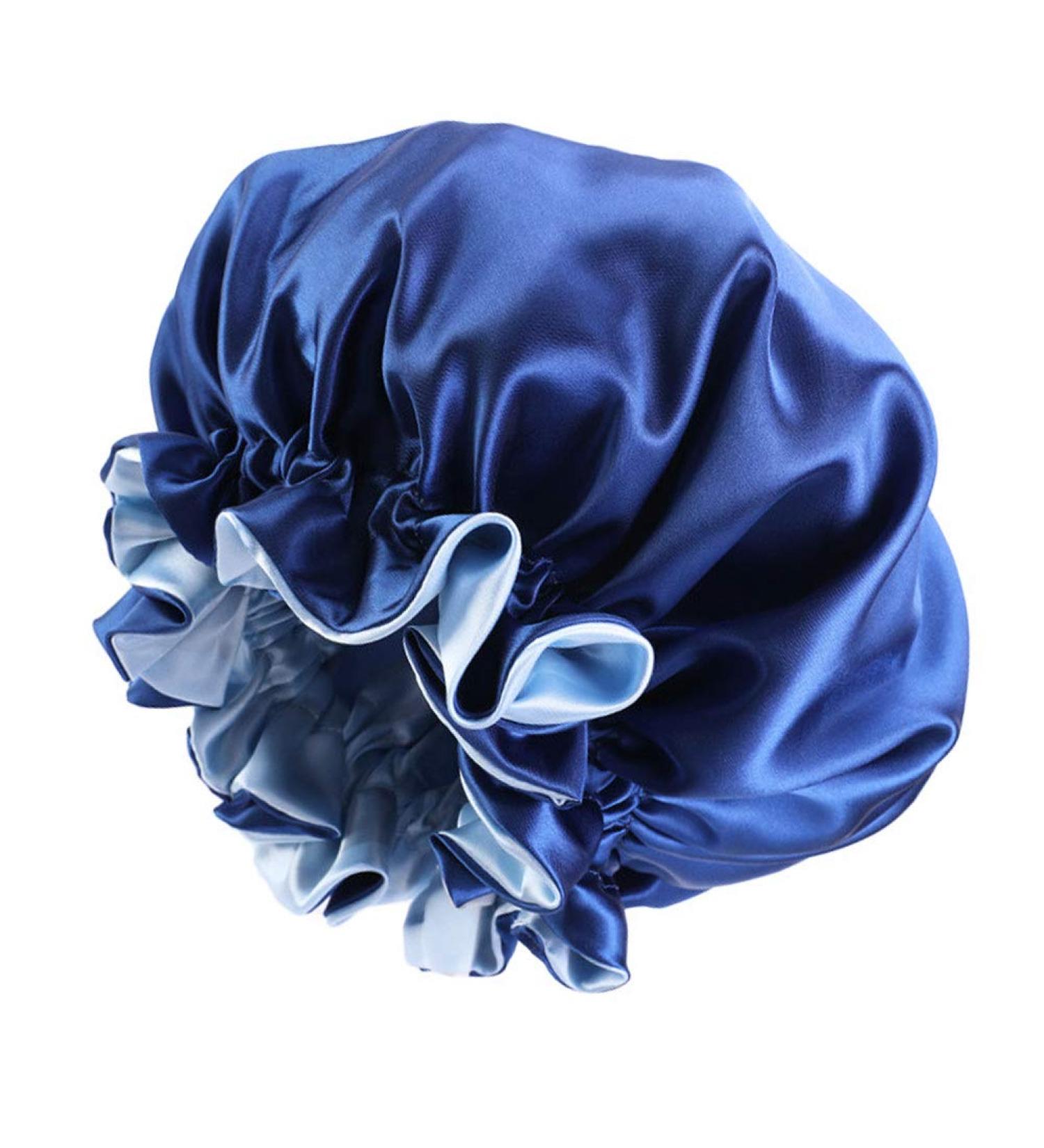 Royal Blue Double Layered Silky Satin Bonnet Cap for Women - Ideal for Curly Hair, Sleeping and Hair Wrapping - Buy Online on GoSupps.com