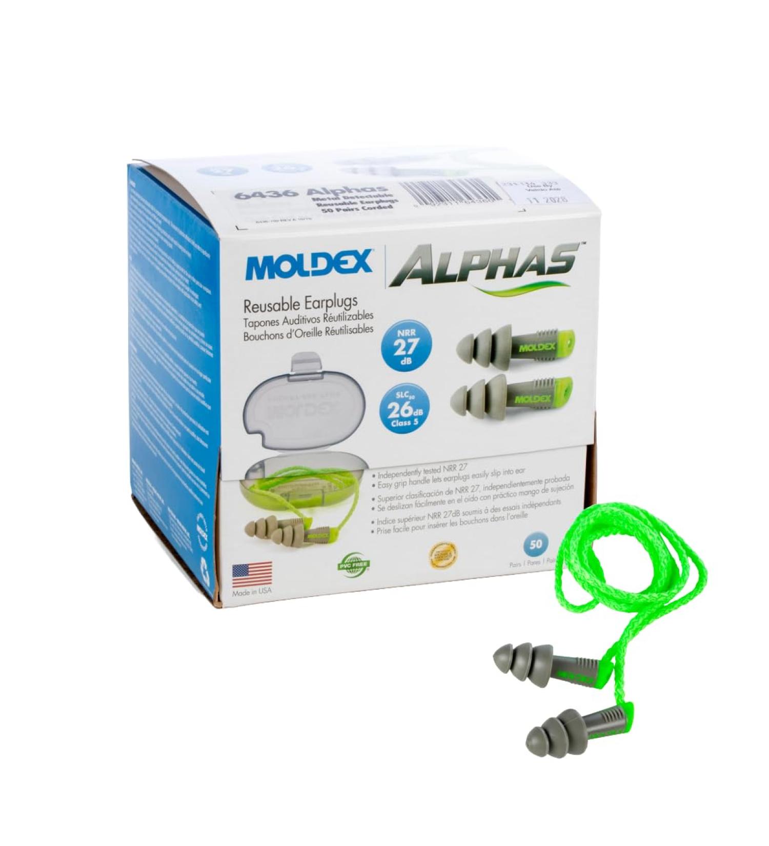 Moldex Alphas Reusable Earplugs with Cloth Cord - NRR 27dB | Pocket-Pak Plus 6434 | International Shipping Available - Buy Online on GoSupps.com