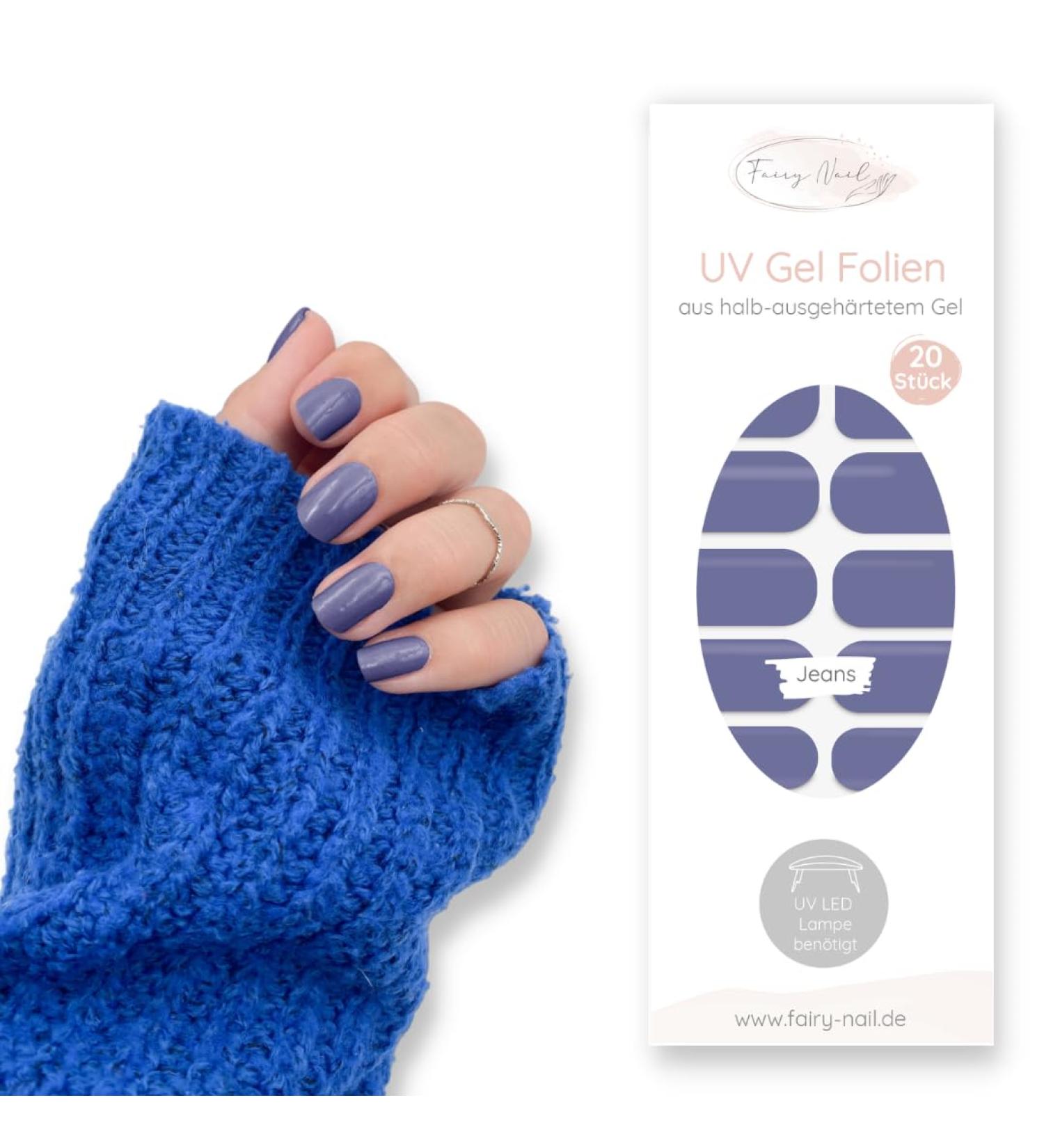 Fairy Nail UV Nail Foils - Self-Adhesive Gel Foils for Easy Nail Art (20 Pieces Jeans Design) - Buy Online on GoSupps.com