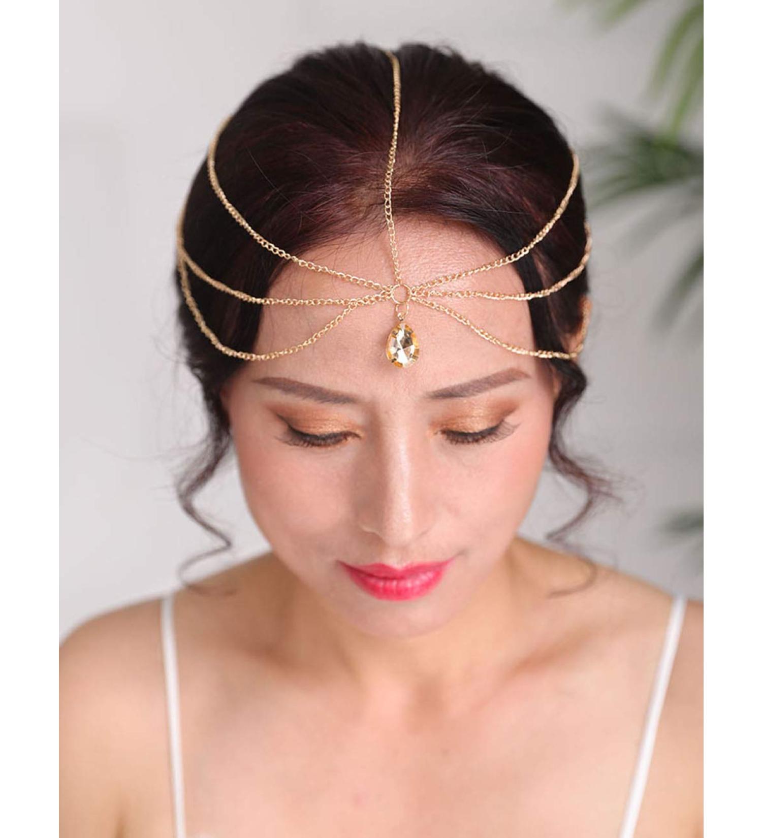 Denifery Bridal Boho Head Chain | Silver & Gold Rhinestone Headpiece | Bohemian Wedding Hair Accessories - Buy Online on GoSupps.com
