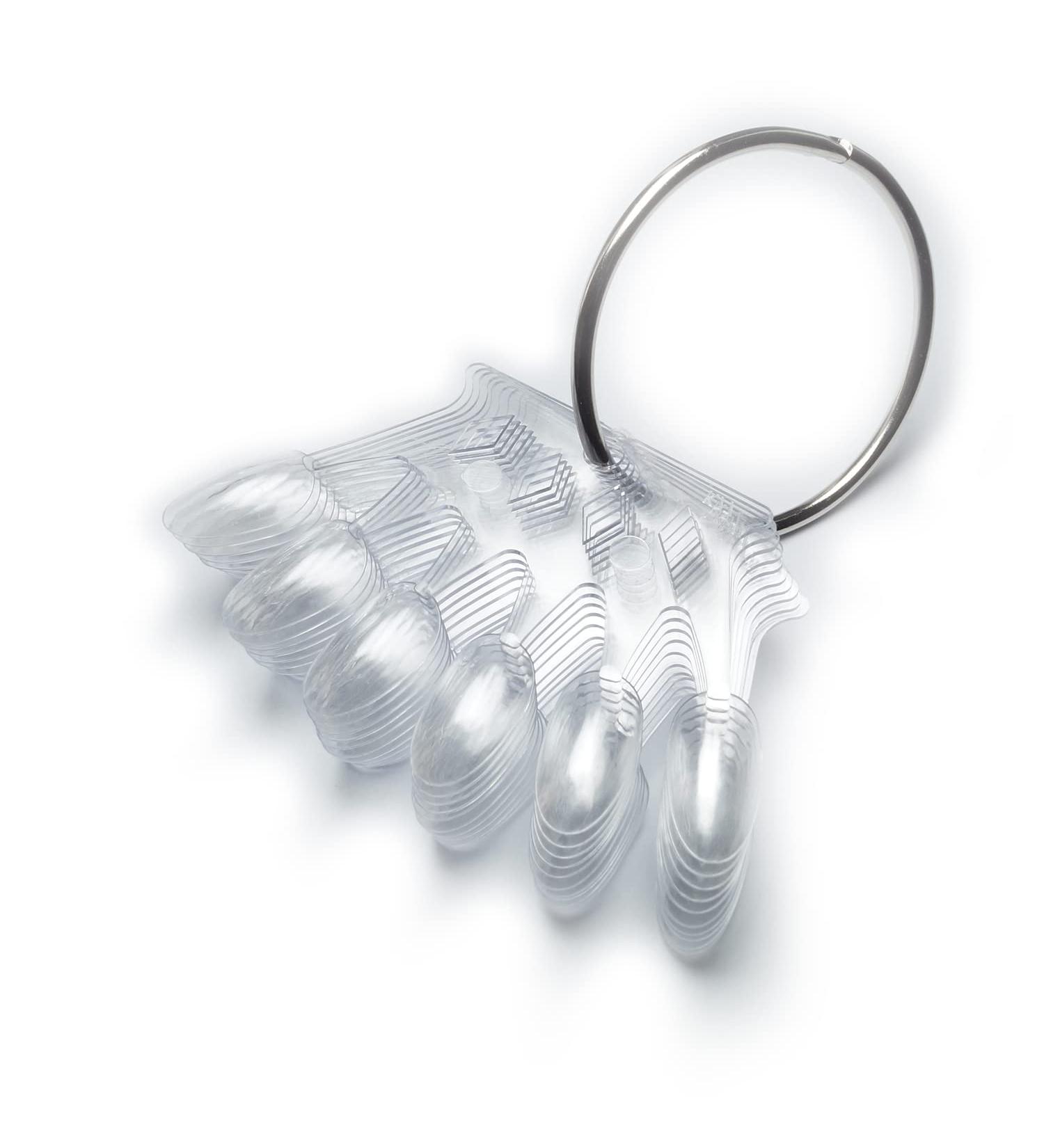 MOIBASE 6 10 Pcs Clear Crown Fan-shaped False Nail Swatch Sticks Nail Polish Practice Display Art Tips Nail Sample Sticks With Metal Split Ring SW-A009