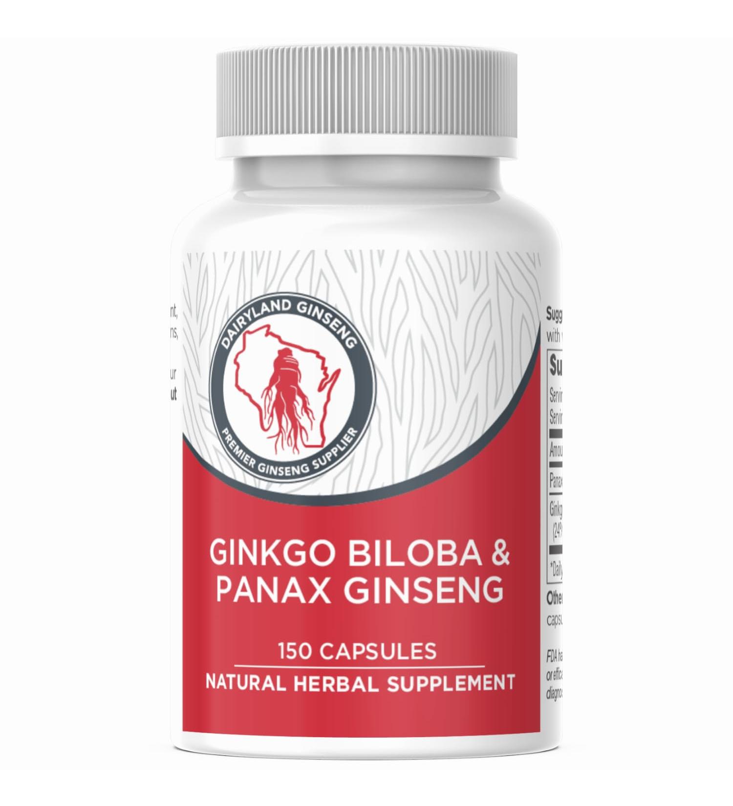 Dairyland Management Panax Ginseng + Gingko Biloba Capsules 150ct 1000 mg of Panax Ginseng 60 mg of Gingko Biloba per Serving - Buy Online on GoSupps.com