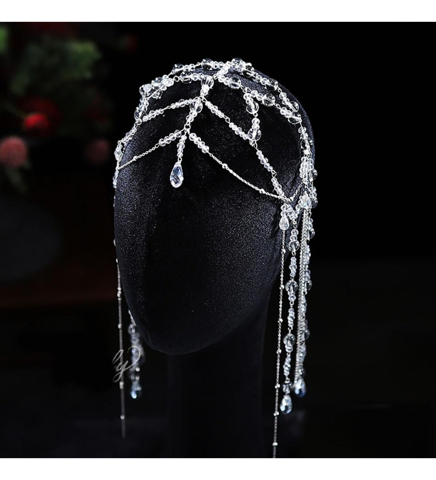 Prosy Bride Wedding Sparkling Headwear Crystal Tassel Headband Beaded Headpiece Wedding Style Accessories for Women and Girls - Buy Online on GoSupps.com