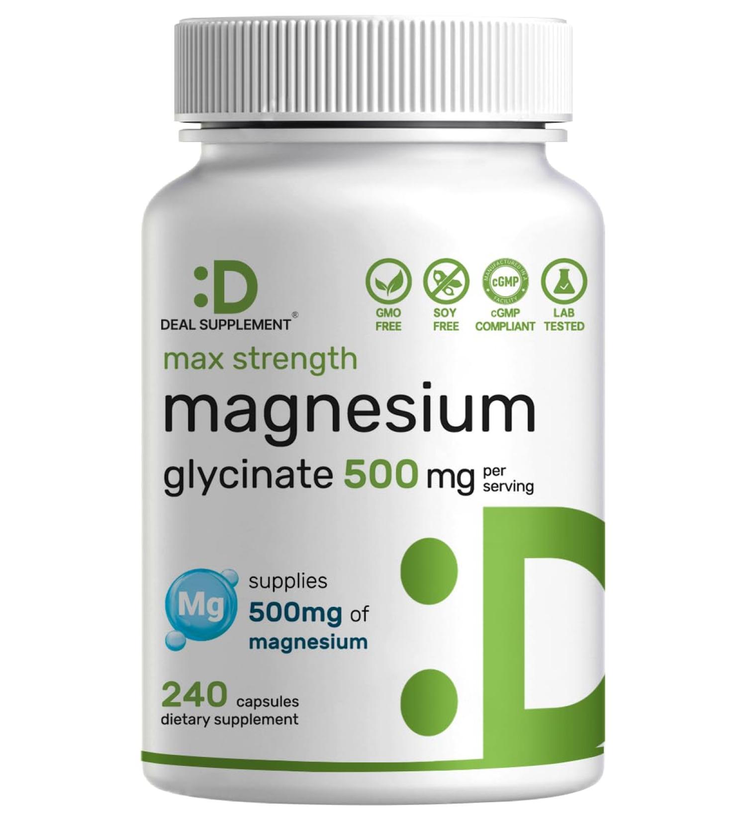 Max Strength Magnesium Glycinate 500mg Per Serving 240 Capsules | 100% Chelated for Easy Absorption | Essential Mineral Supplement for Muscle Sleep & Heart Health 240 Count (Pack of 1) - Buy Online on GoSupps.com