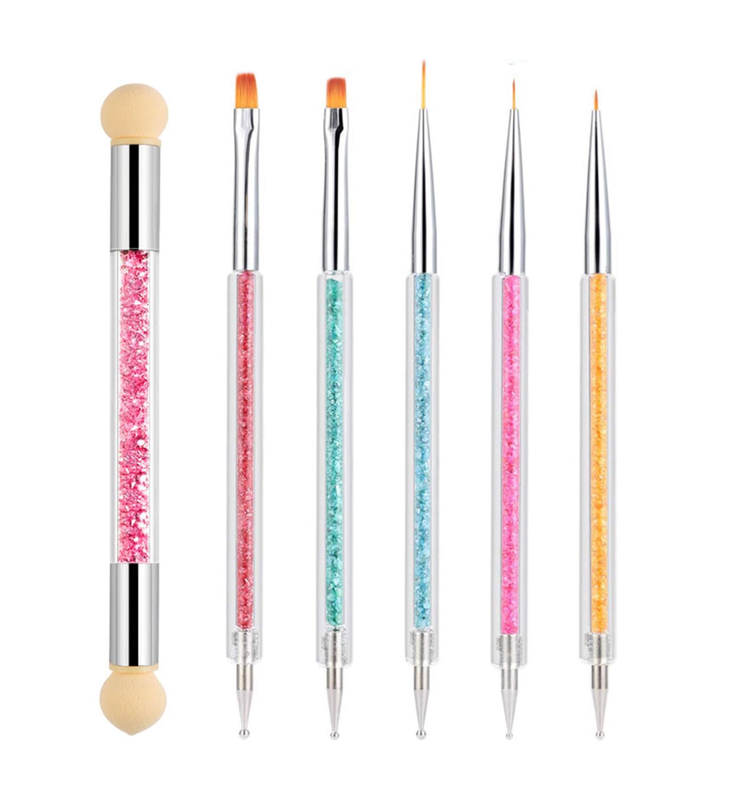 JdXun 5-Piece Nail Brush Set | Double-End Nail Design & Acrylic Art Brushes | DIY Nail Art Liner & Dotting Tool with Sponge Brush - Buy Online on GoSupps.com