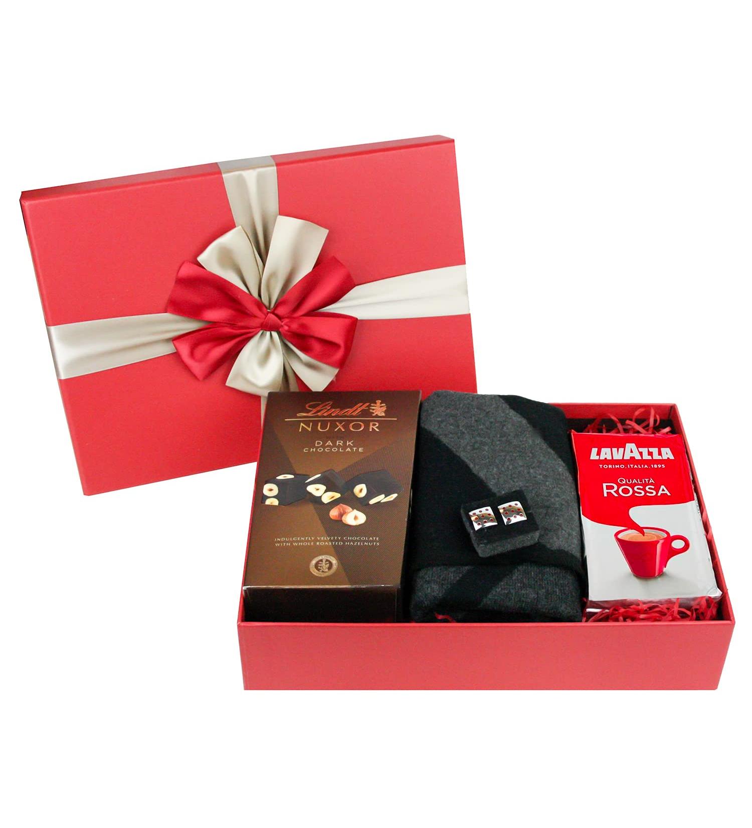 Luxury Hamper Present with Scarf Cufflinks & Coffee for Holiday Season Men Dad Husband Fianc - Scarf Cufflinks Coffee Red - Buy Online on GoSupps.com