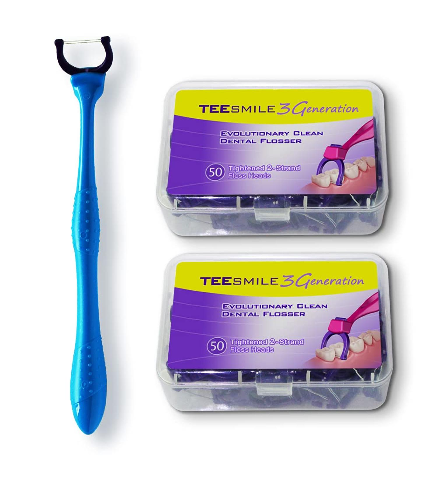 TEEsmile Evolutionary Dental Flossers Kit - 101 Piece Set with Long Handle and 100 Refillable Heads - Buy Online on GoSupps.com