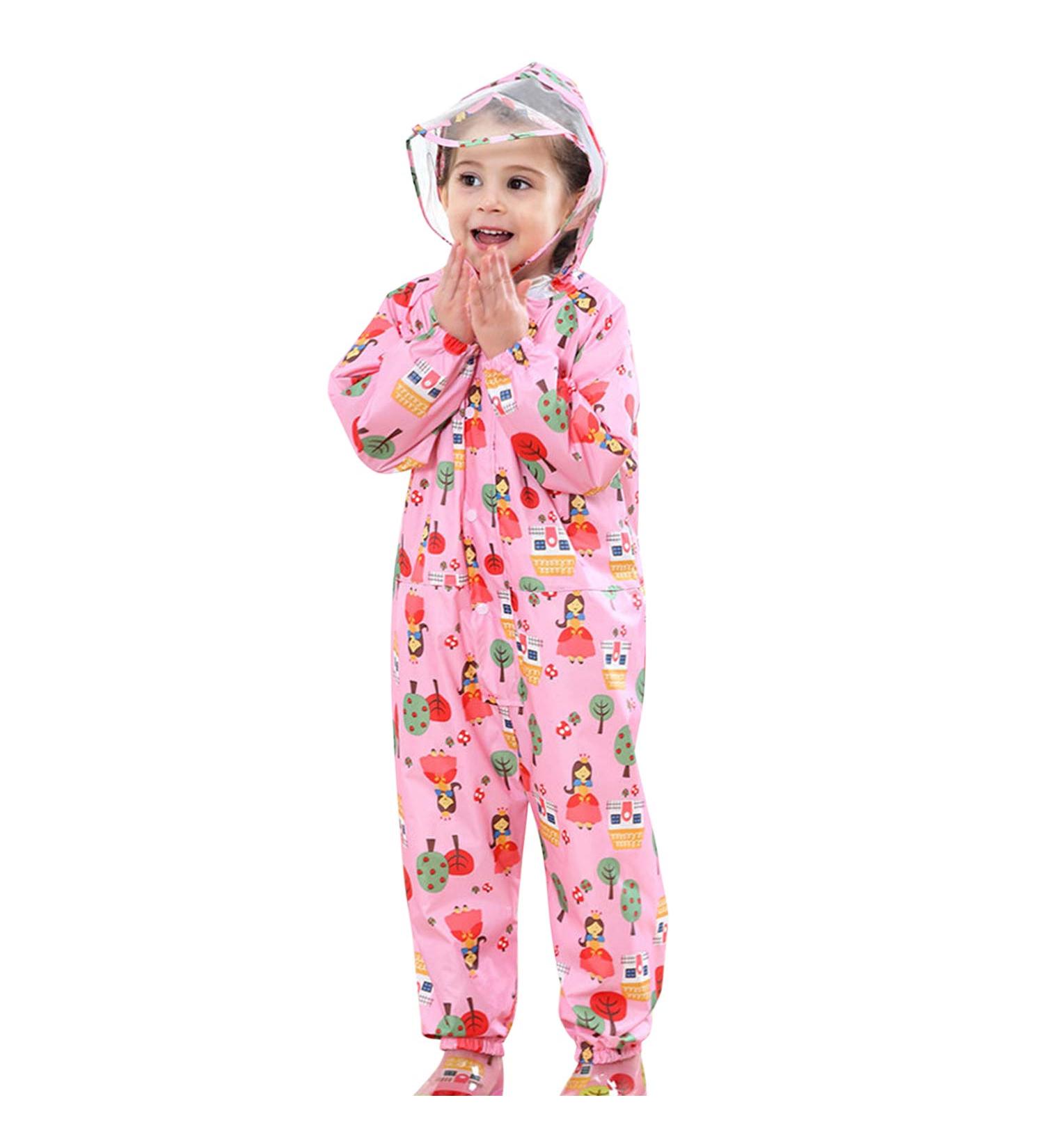De feuilles Kids Button Rain Suit | Waterproof Hooded Raincoat Jumpsuit | Pink Trees | 2-3 Years - Buy Online on GoSupps.com