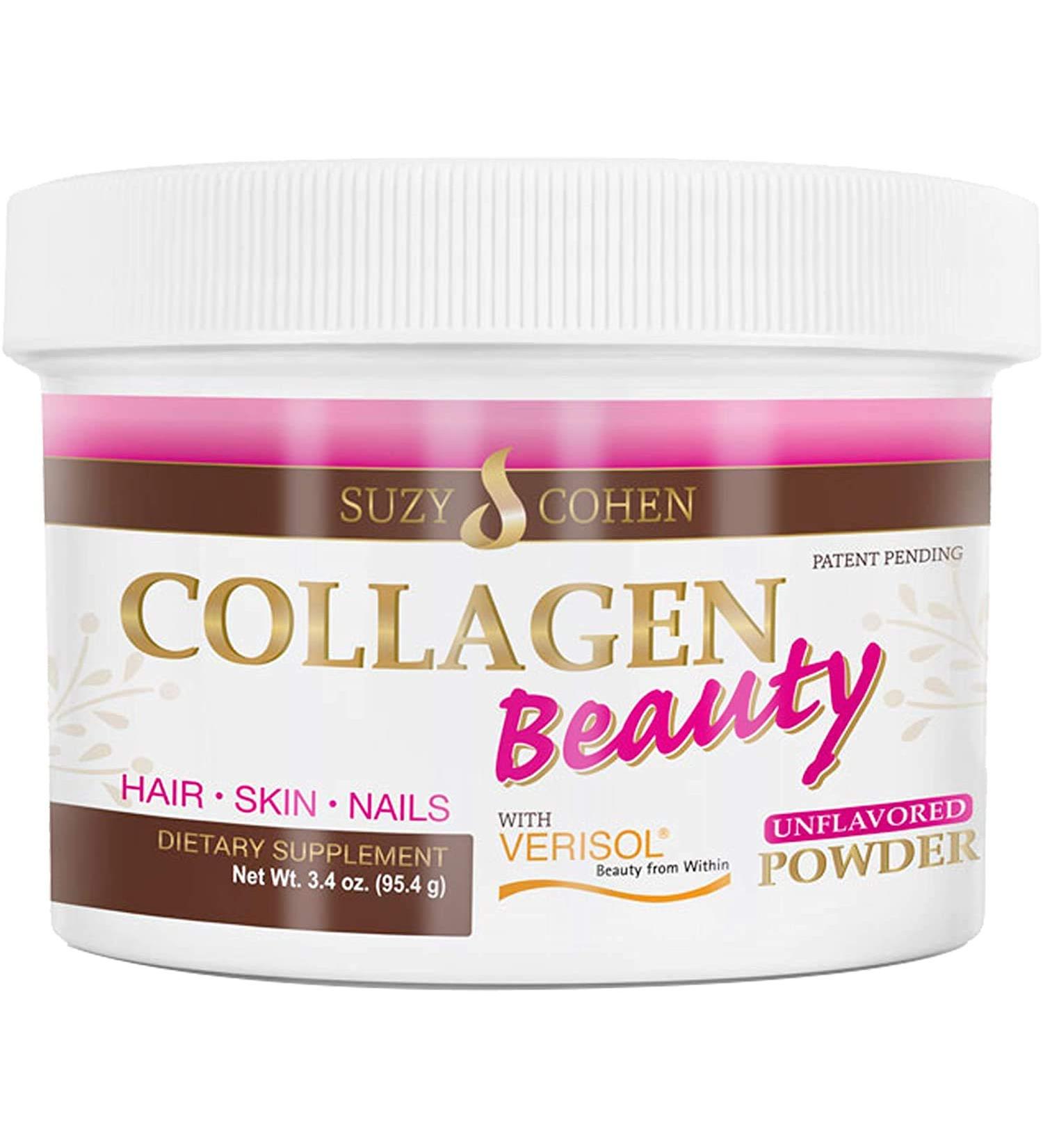 Collagen Beauty Powder By Suzy Cohen (3.3 oz) Anti Aging Hydrolyzed Protein Collagen Powder Type I and III for Supple Skin Shiny Hair & Strong Nails- Unflavored Powder Drink with Verisol- Made in US - Buy Online on GoSupps.com