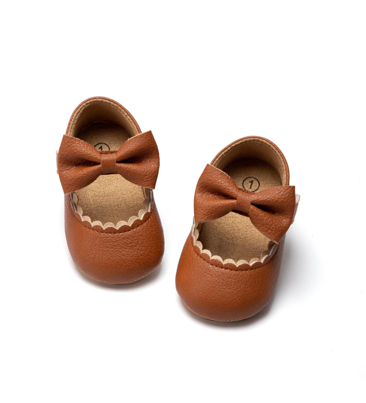 CENCIRILY Baby Girl Mary Jane Shoes | Anti-Slip Soft Sole Flats for Princess Wedding Dress | 12-18 Months, Brown - Buy Online on GoSupps.com