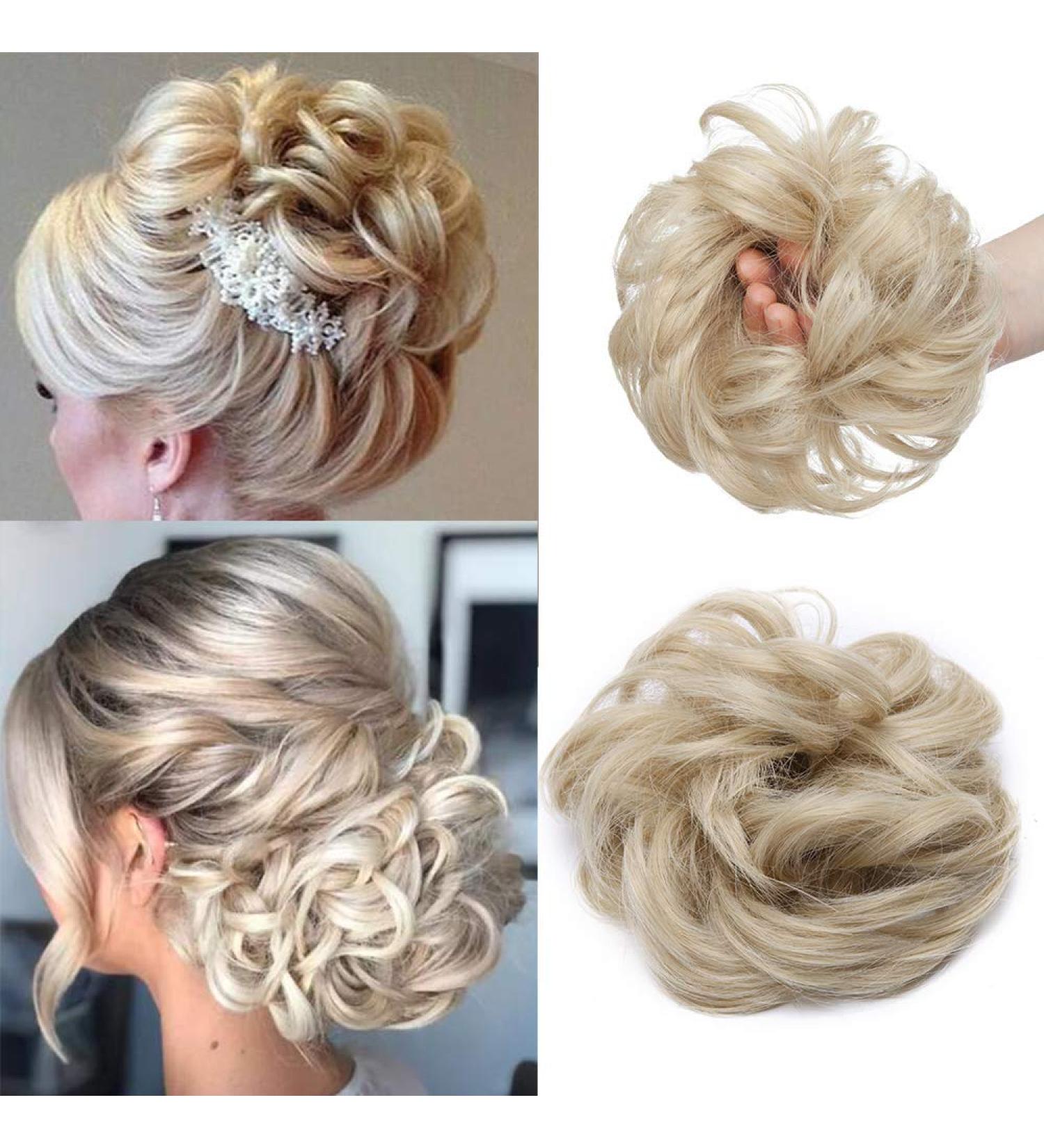 Bleach Blond & Bleach White Messy Curly Hair Bun Extension for Women - 35g Synthetic Scrunchie Updo Hairpiece - Buy Online on GoSupps.com