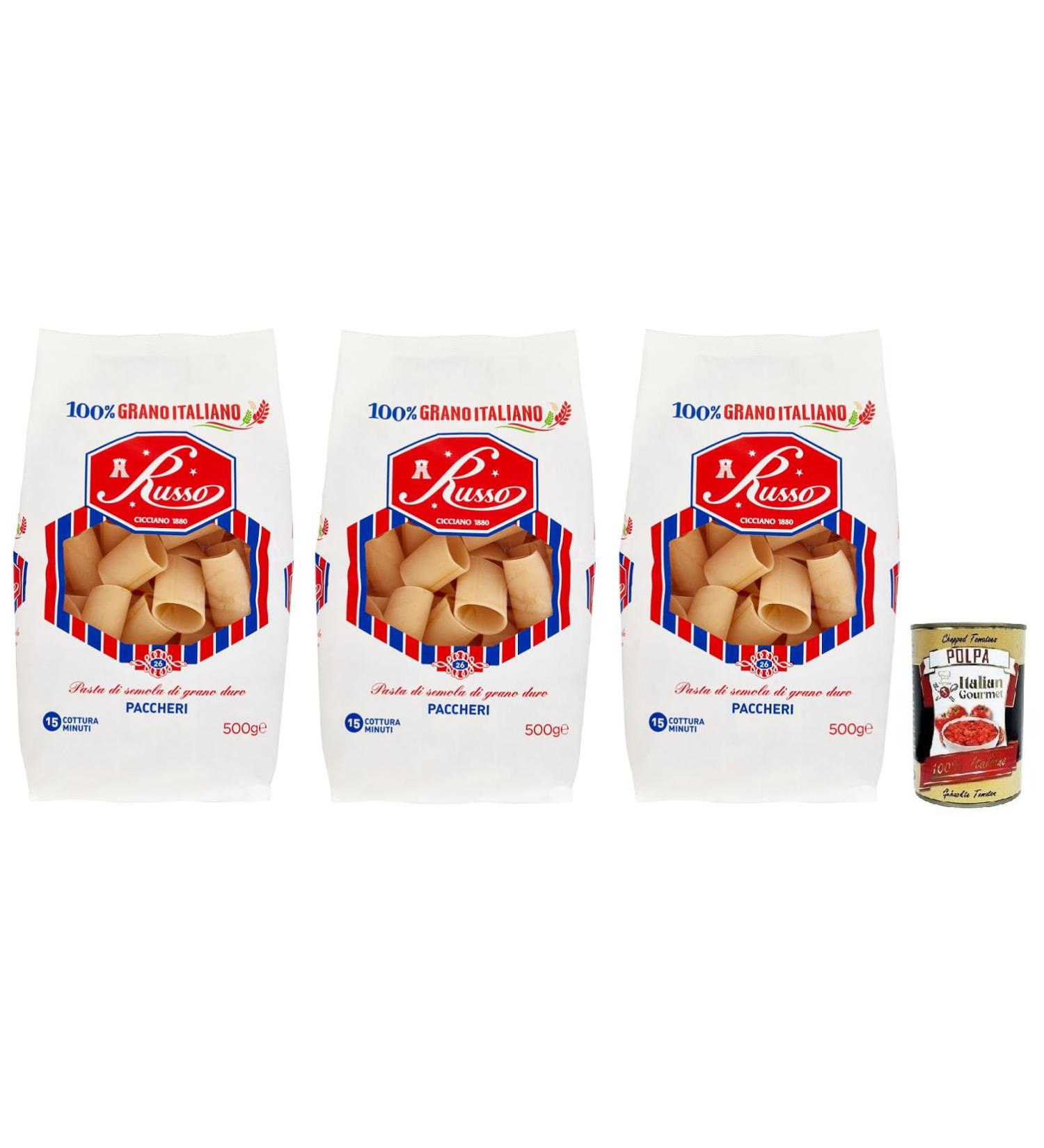  Italian Gourmet E.R. Russo Paccheri No. 26 Durum Wheat Pasta 100% Italian Wheat 500 g + 400 g Box of 3 - Buy Online on GoSupps.com