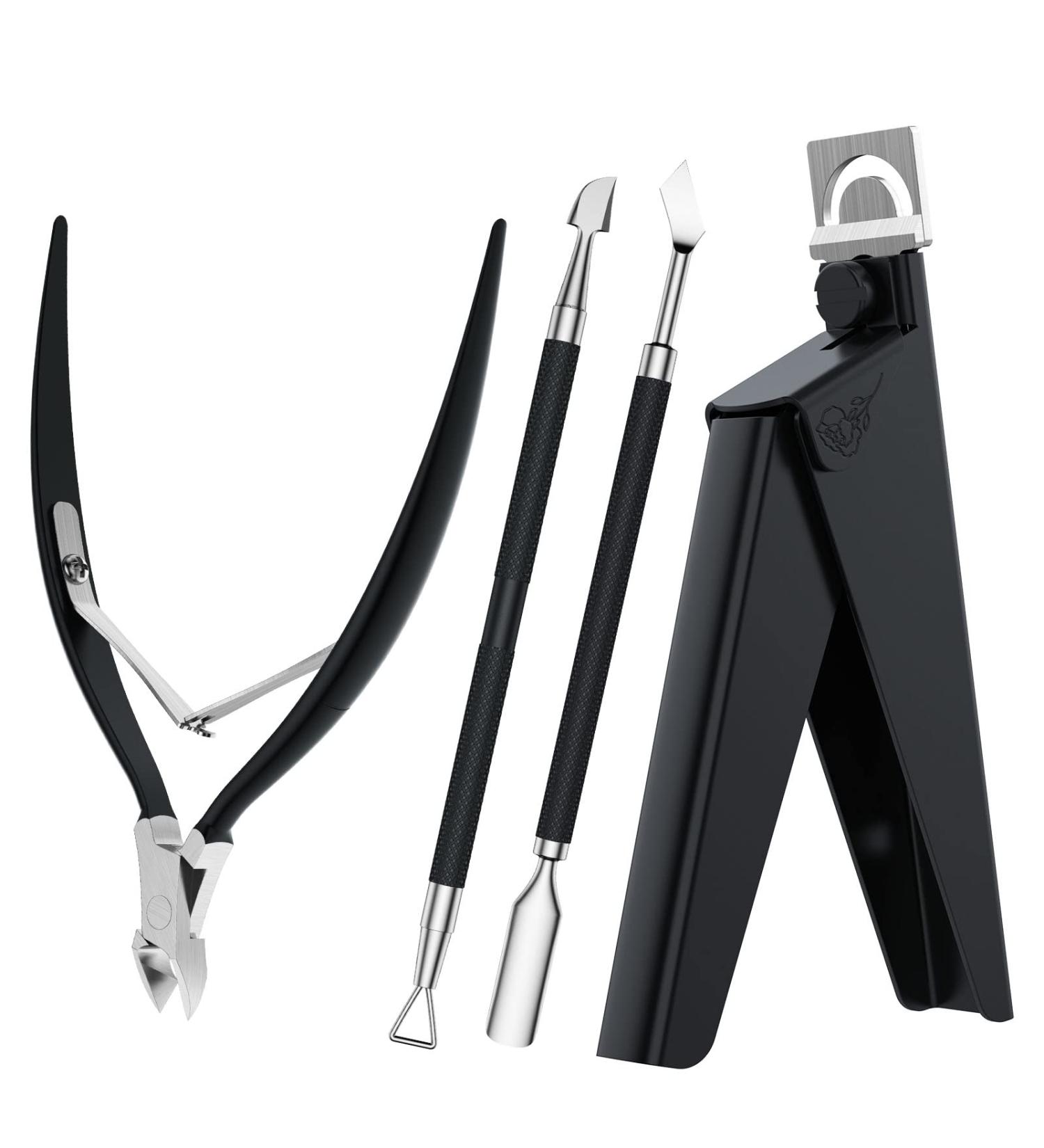 Melodysusie 4-in-1 Acrylic Nail Clippers Kit - Stainless Steel Cuticle Trimmer & Nail Manicure Set - Black - Buy Online on GoSupps.com