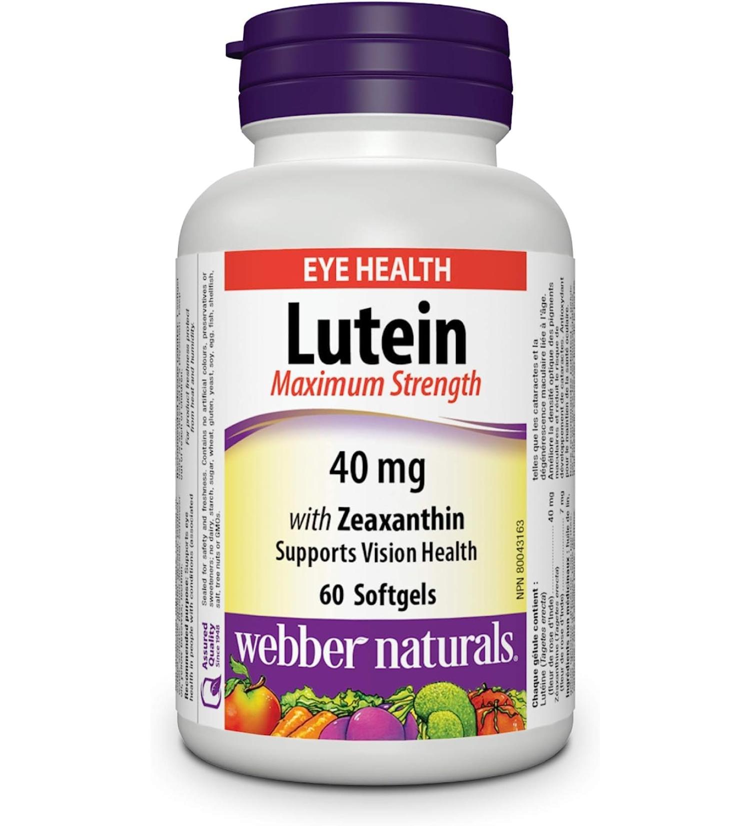 Webber Naturals Lutein 40 mg with Zeaxanthin Maximum Strength 60 Softgels Supports Eye Health Nutritional Supplement - Buy Online on GoSupps.com