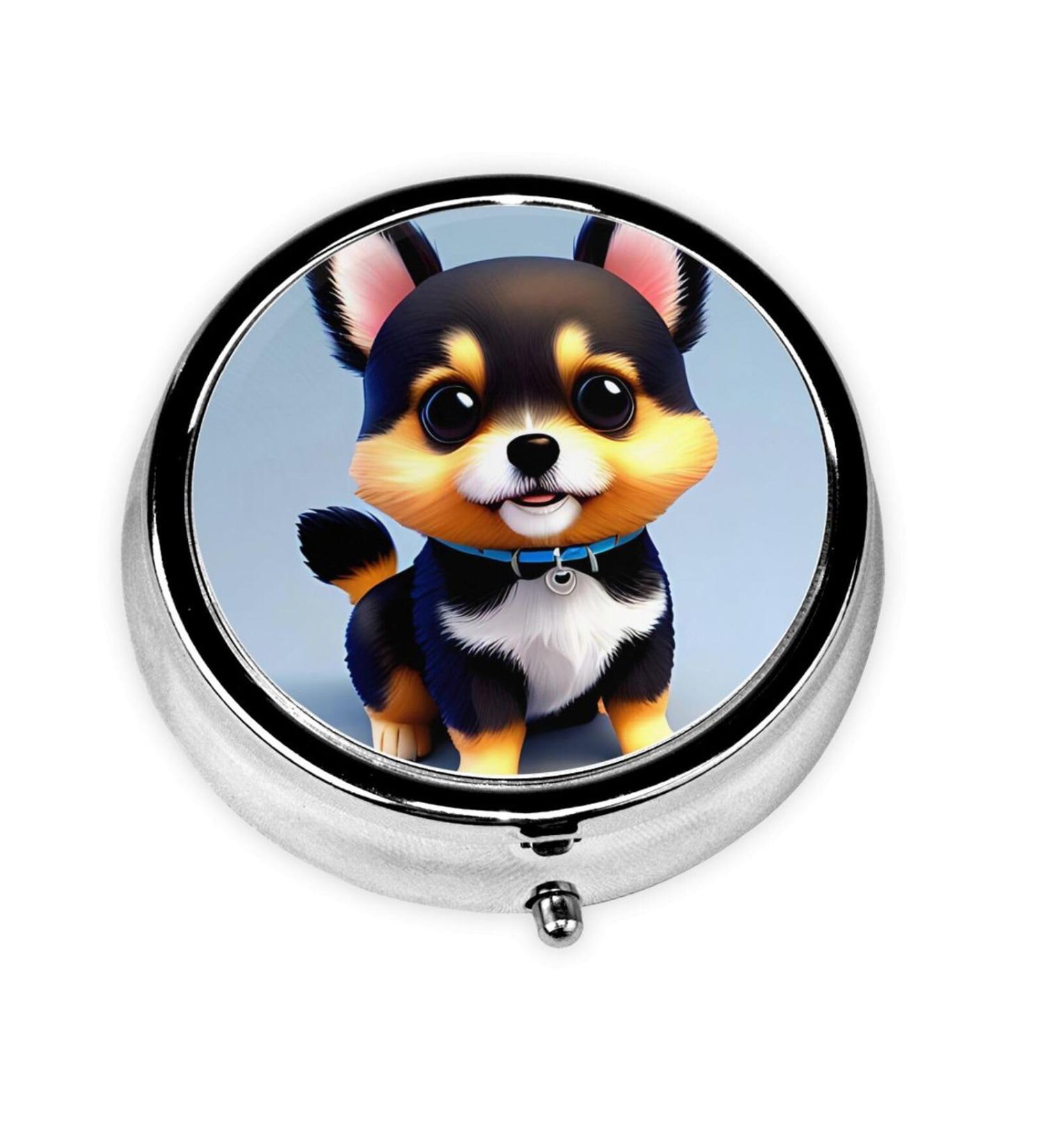 Card Love Fancy Puppy Round Pill Box Organizer 3 Compartment Travel Pill Box for Easy International Shipping - Buy Online on GoSupps.com