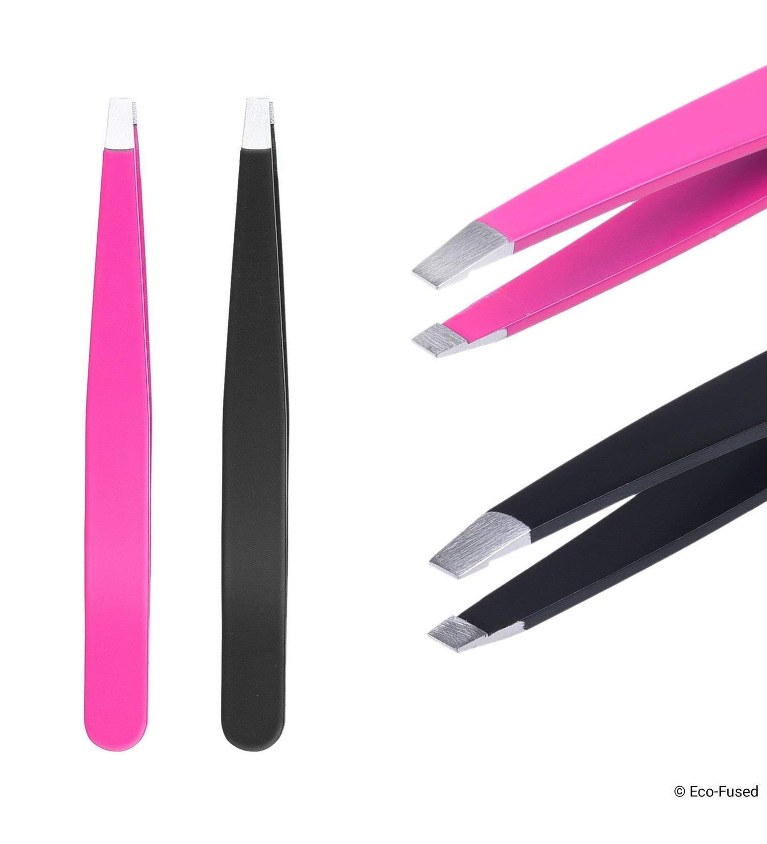 High Precision Tweezers Set - Pluck Eyebrows, Apply Fake Eyelashes, Remove Hair - Pink/Black - Buy Online on GoSupps.com