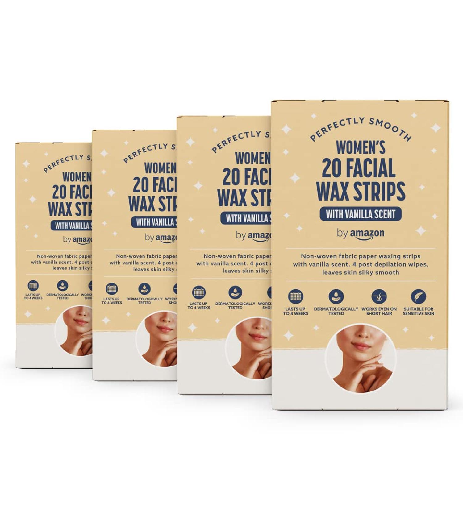 Buy By Amazon Face Wax Strips with Vanilla Fragrance - 20 Soft Fabric Strips + 4 Post-Depilation Cloths | Smooth Skin Easy Hair Removal - Buy Online on GoSupps.com