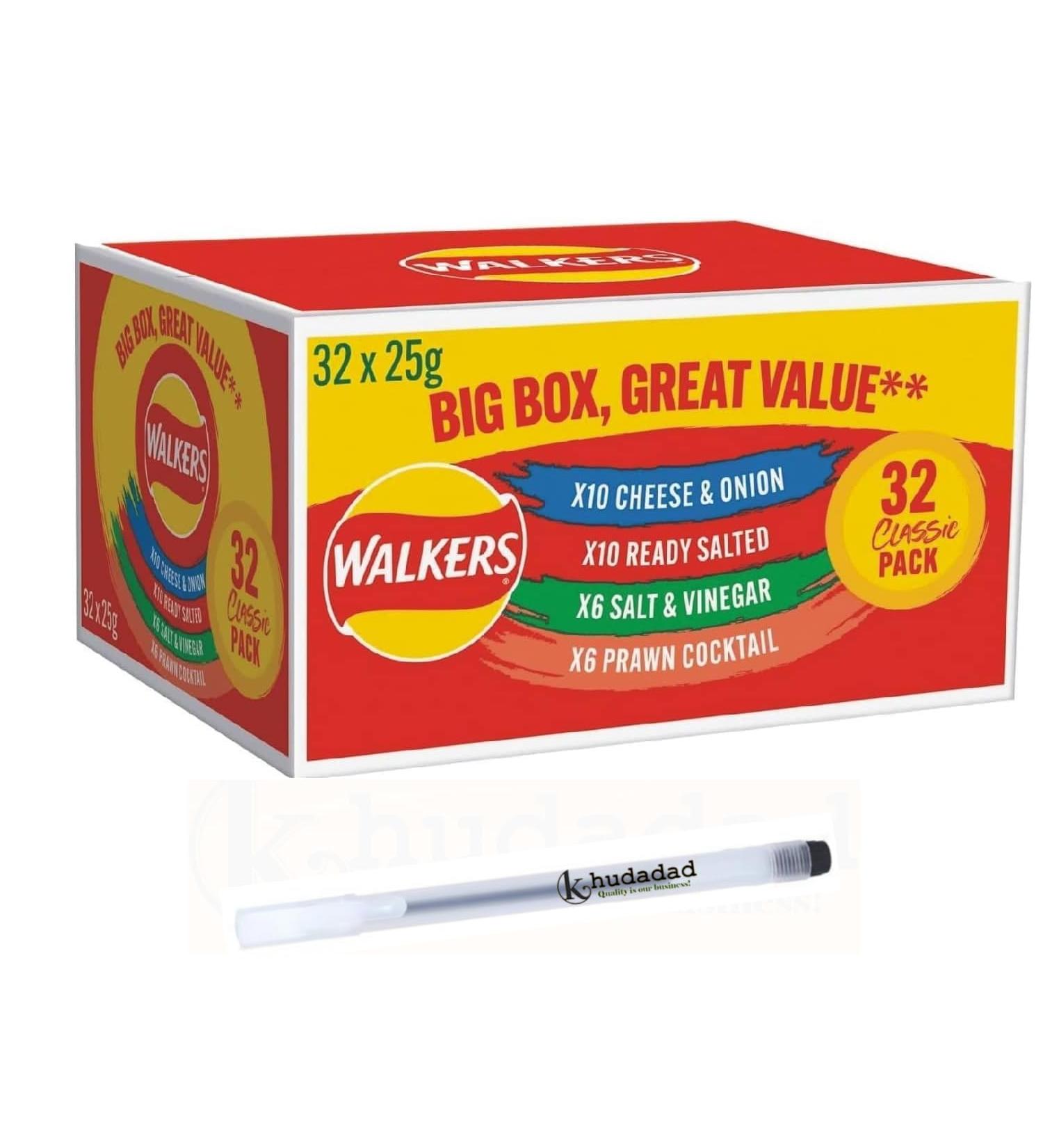 Walkers Crisps Big Box 32x25g contains 4 Different Flavours 32pksx25g - Variety Crisp Pack - Buy Online on GoSupps.com