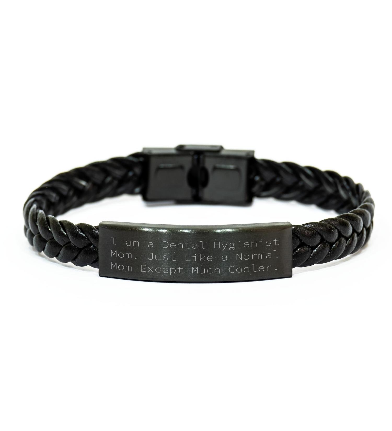 Funny Dental Hygienist Mom Gifts for Dad on Father's Day - Inspirational Leather Braided Necklace for Cool Dental Hygienist Dad from His Amazing Dental Hygienist Wife