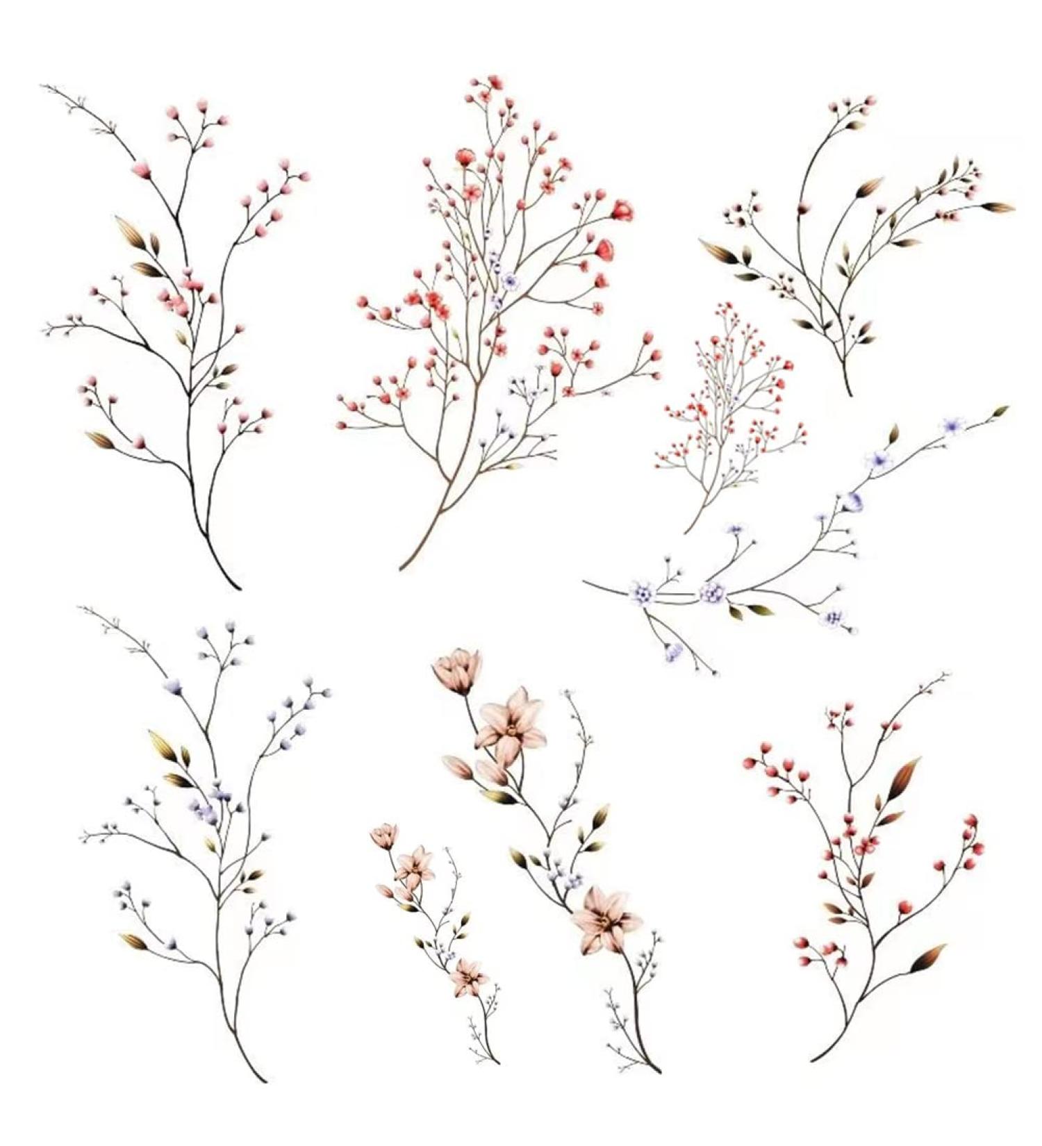 Gypsophila Watercolor Temporary Tattoo - Long Lasting and Realistic Fake Tattoo Stickers in Green - for Women, Girls, and Kids - Buy Online on GoSupps.com