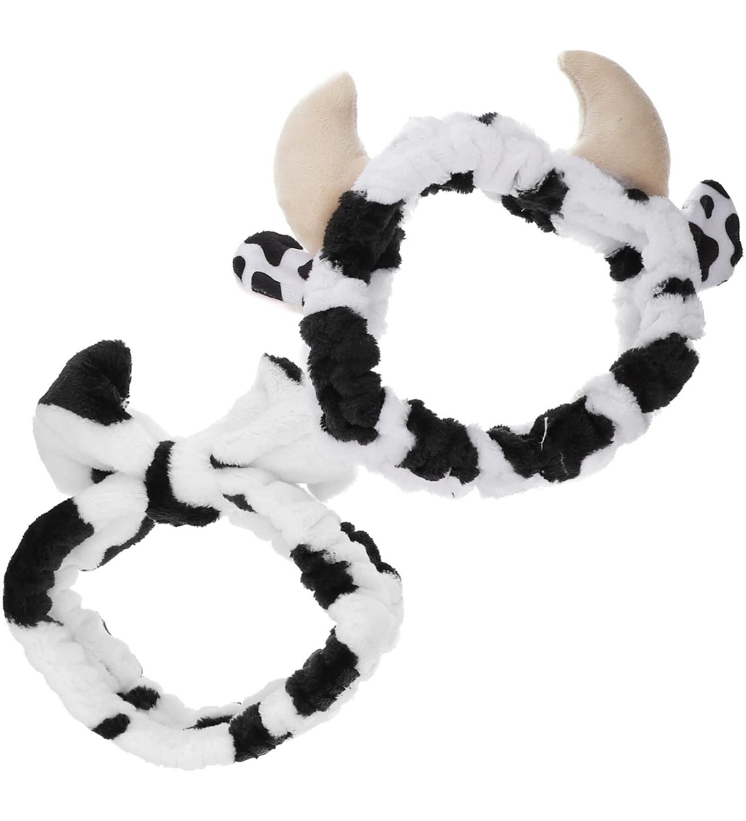 LALAFINA 2pcs Bath Ears Headband - Soft Plush Winter Hair Wrap for Kids and Women - Skincare Spa Bands with Cute Cow Pattern - Buy Online on GoSupps.com