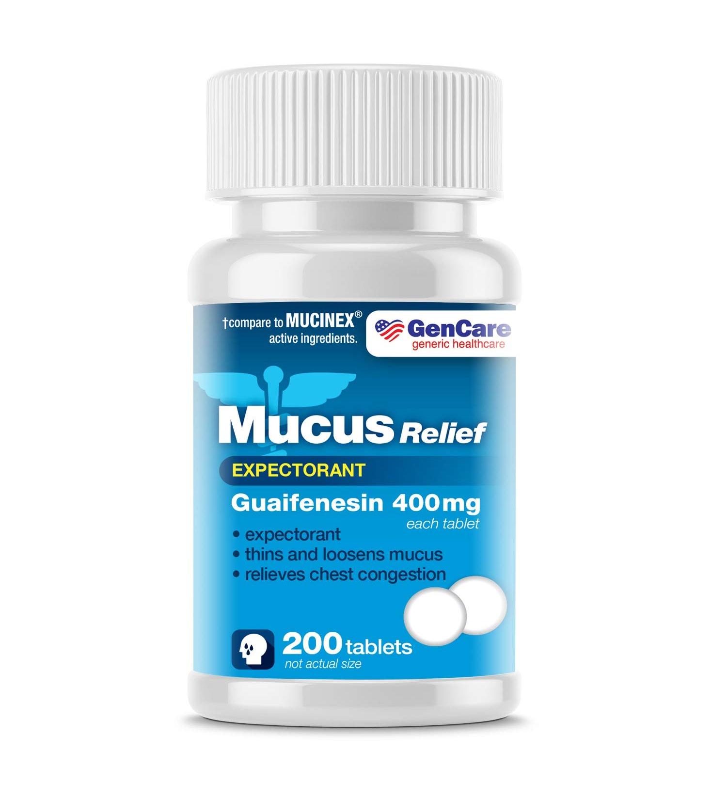 GenCare Mucus Relief Expectorant Guaifenesin 400mg 200 Tablets - Fast Acting Cold & Flu Relief for Chest Congestion, Coughing, and Allergies - Buy Online on GoSupps.com