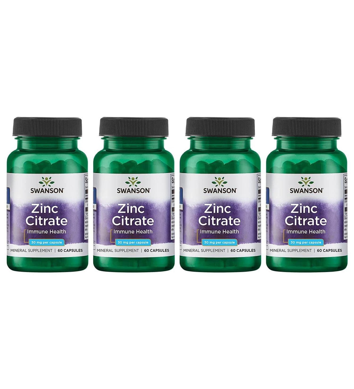 Swanson Zinc Citrate Capsules - 30mg, 240ct Total - Pack of 4 - Buy Online on GoSupps.com
