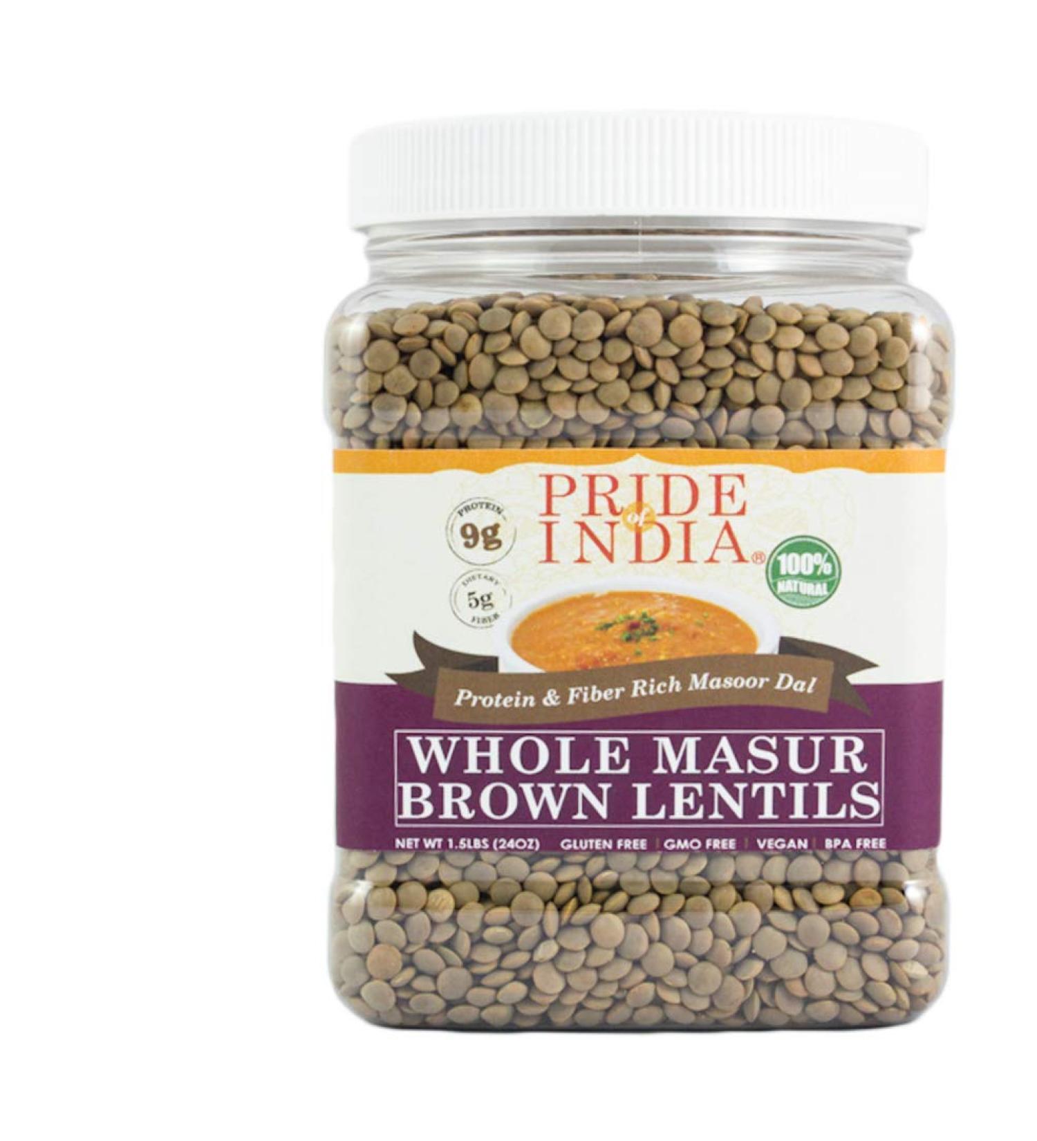 Pride Of India Indian Whole Brown Crimson Masur Lentils - 1.5lb Jar - Protein & Fiber Rich Masoor Whole - Pack of 1 - Buy Online on GoSupps.com