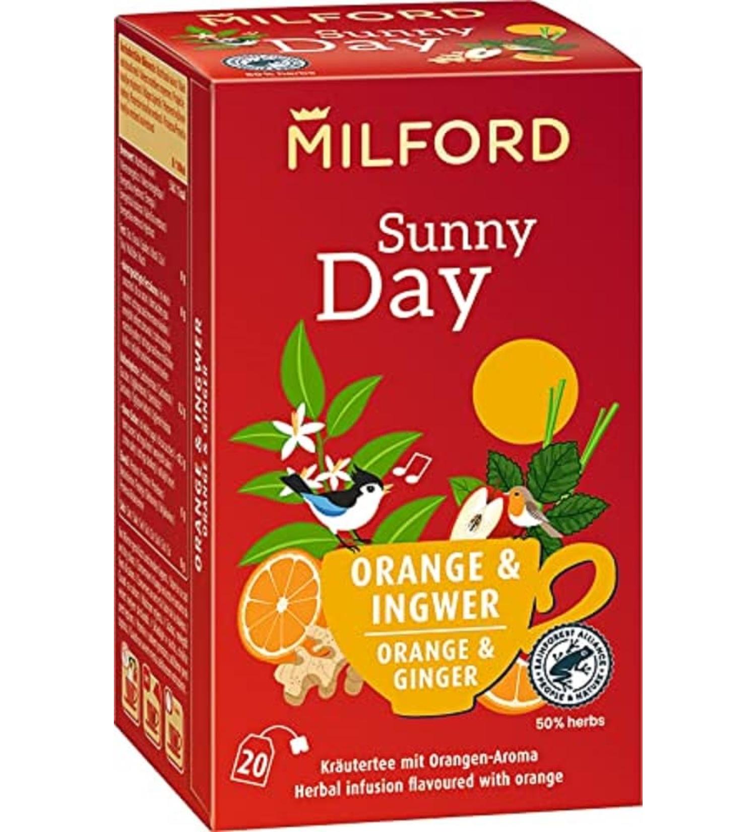 Milford Sunny Day Herbal Tea | Orange & Ginger Flavor | 20 Tea Bags | Premium International Shipping - Buy Online on GoSupps.com