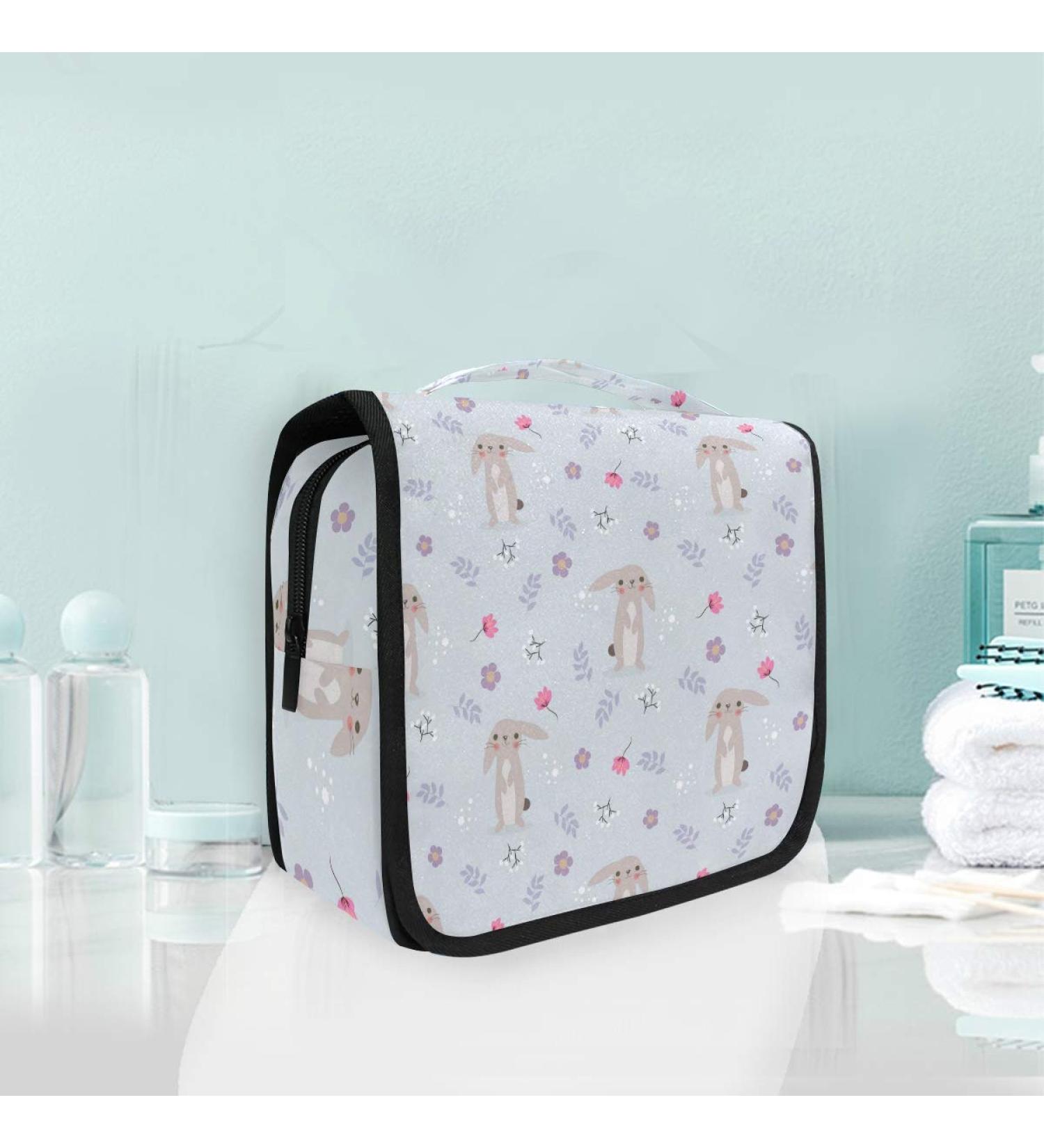 Foldable Rabbit Rose Flower Makeup Bag - Stylish Pocket Cosmetic Case for Women & Girls | International Shipping - Buy Online on GoSupps.com
