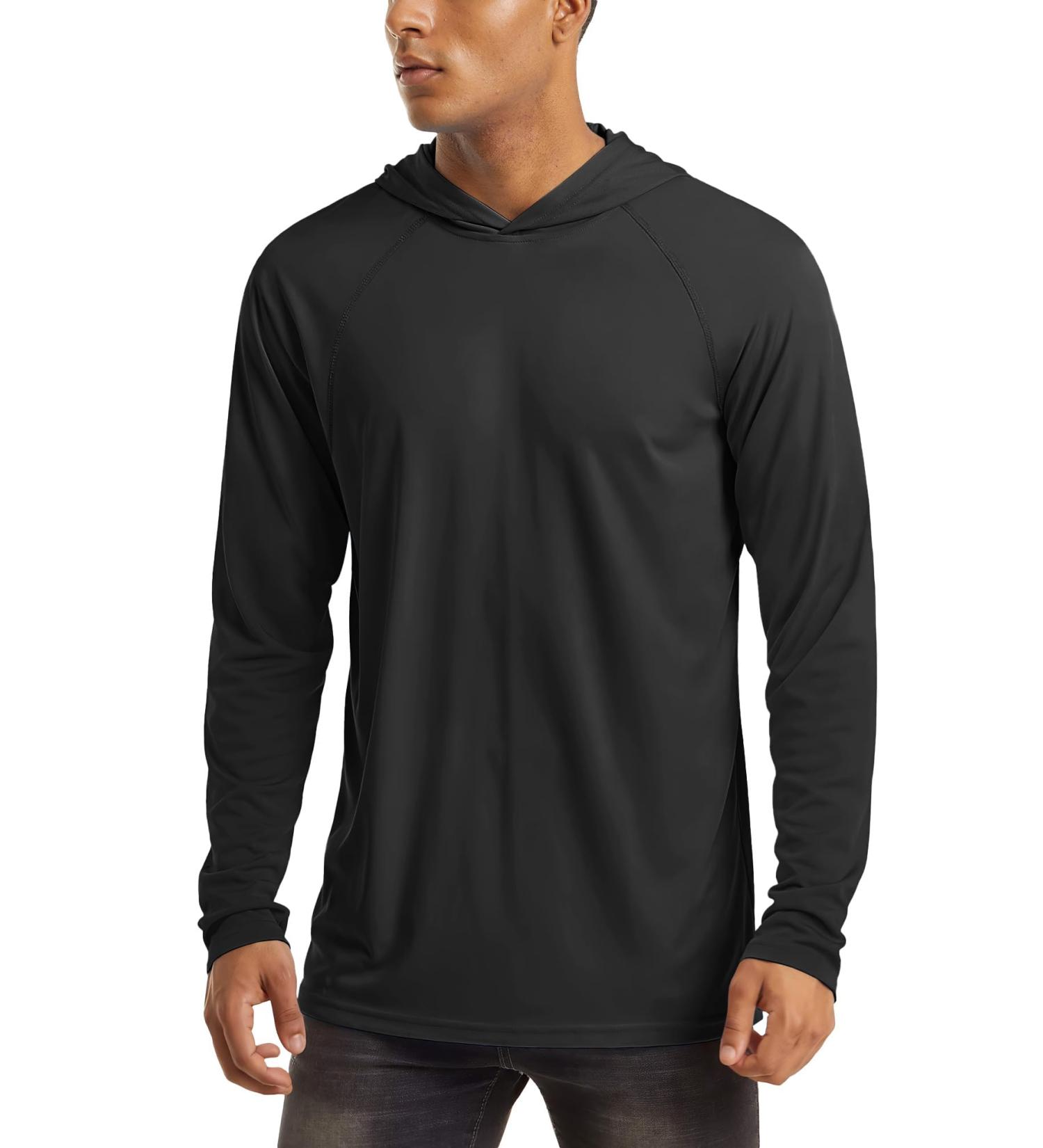 Magcomsen Men's UV Protection Shirt - UPF 50+ Long Sleeve Hooded Rashguard Fast Drying Sport Shirt Thumb Hole Black XXL - Buy Online on GoSupps.com