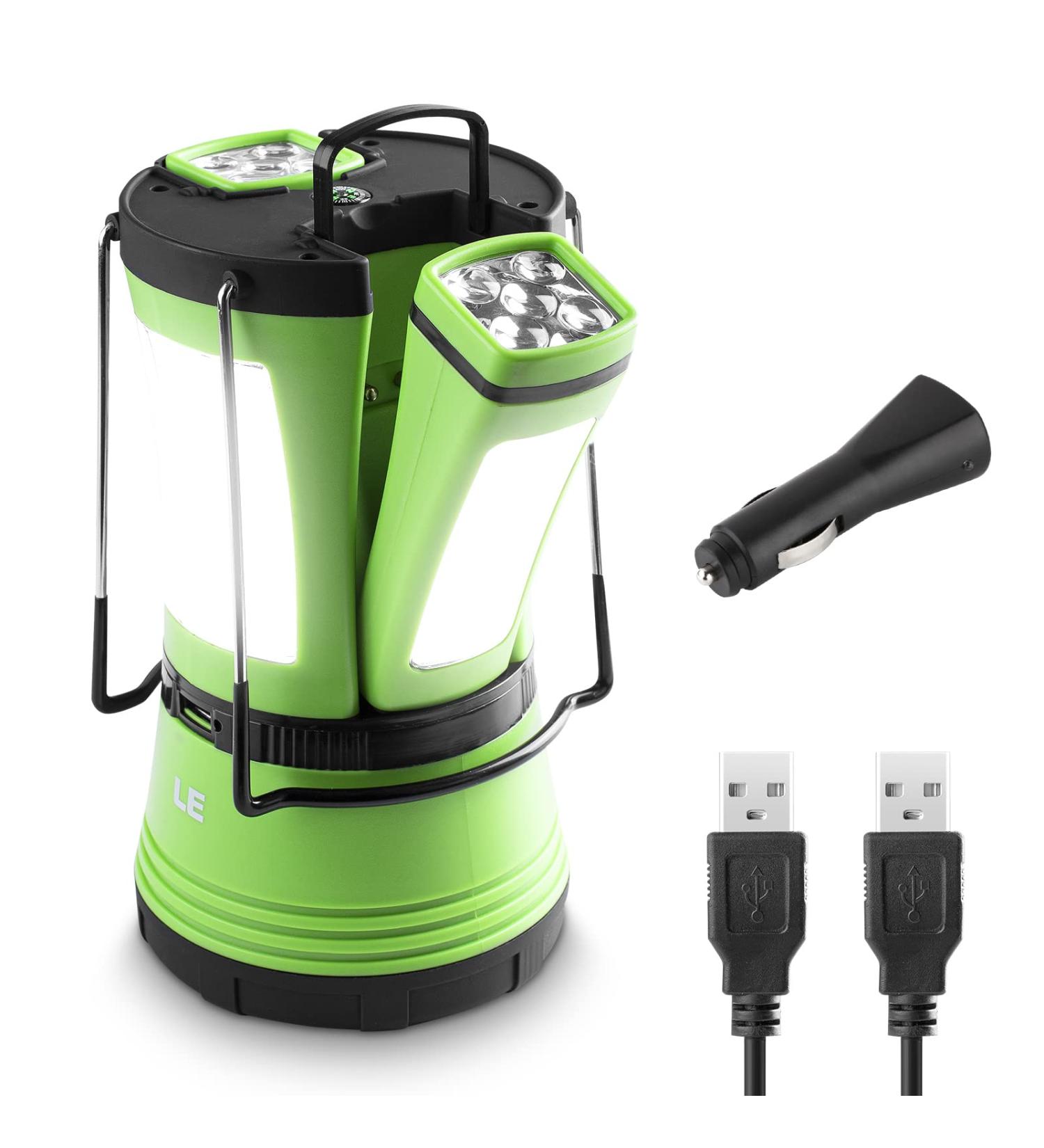 LE Rechargeable Camping Lantern 600LM with Detachable Flashlight - Perfect for Hurricane Emergency, Hiking & Fishing - USB Cable and Car Charger Included - Buy Online on GoSupps.com